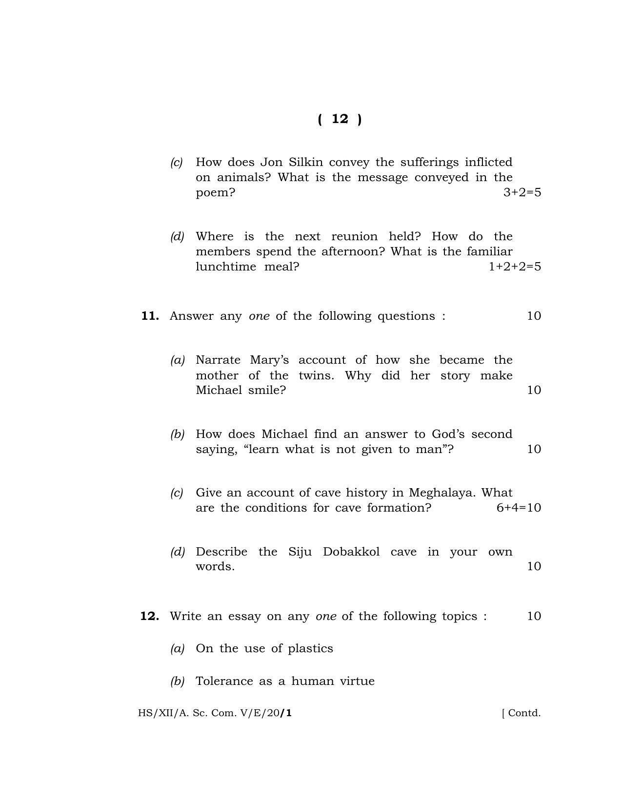 Meghalaya Board (MBOSE) Class 12 ENGLISH 2020 Question Paper - Page 12