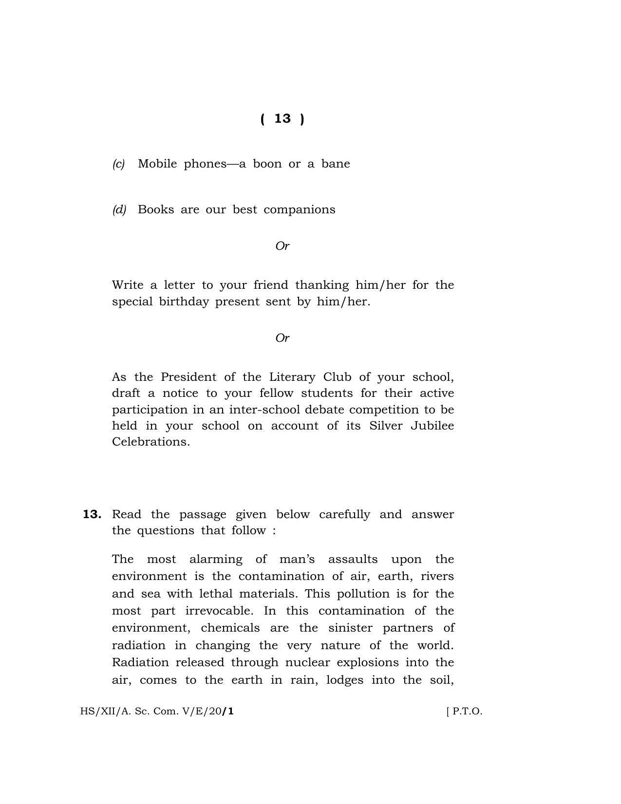 Meghalaya Board (MBOSE) Class 12 ENGLISH 2020 Question Paper - Page 13
