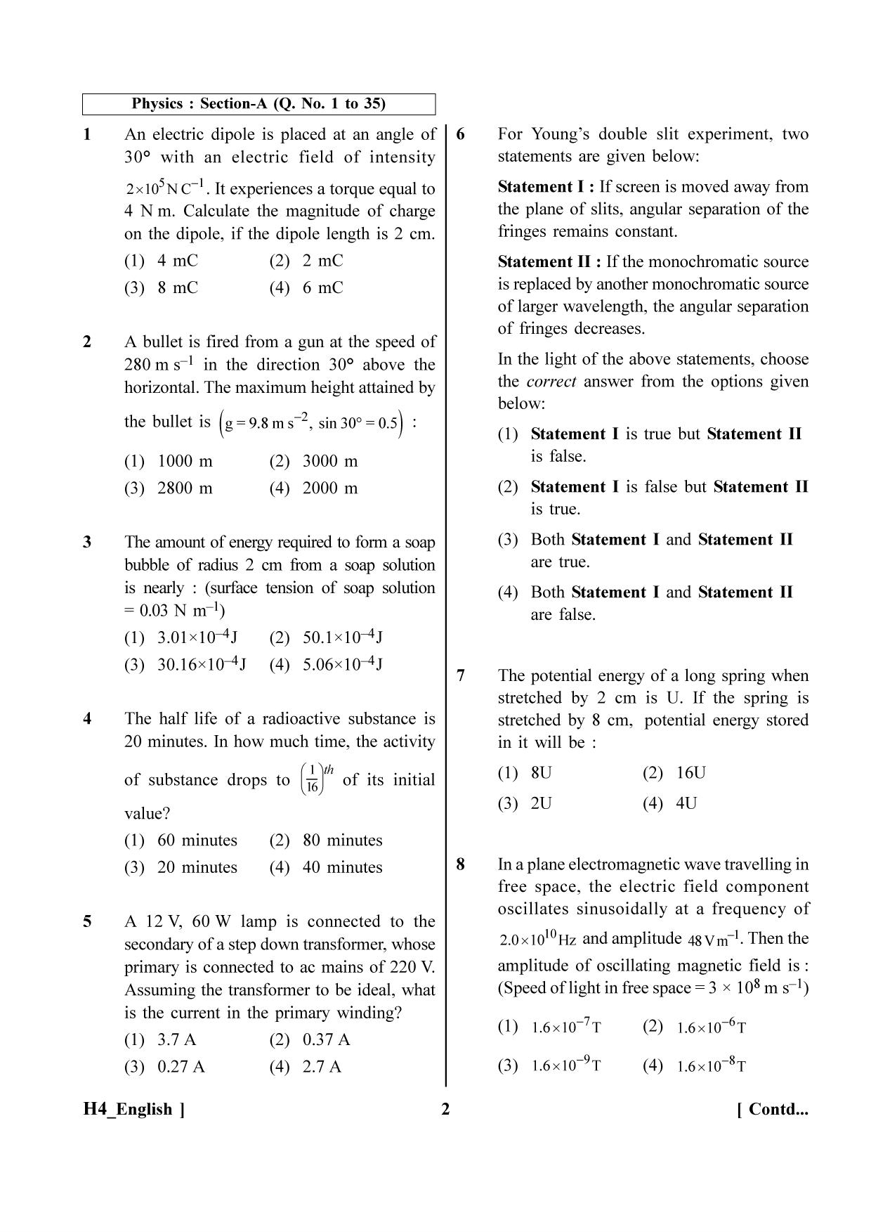 NEET 2023 H4 Question Paper - Page 2