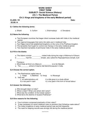 CBSE Worksheets for Class 7 Geography Kings and Kingdoms Assignment 3