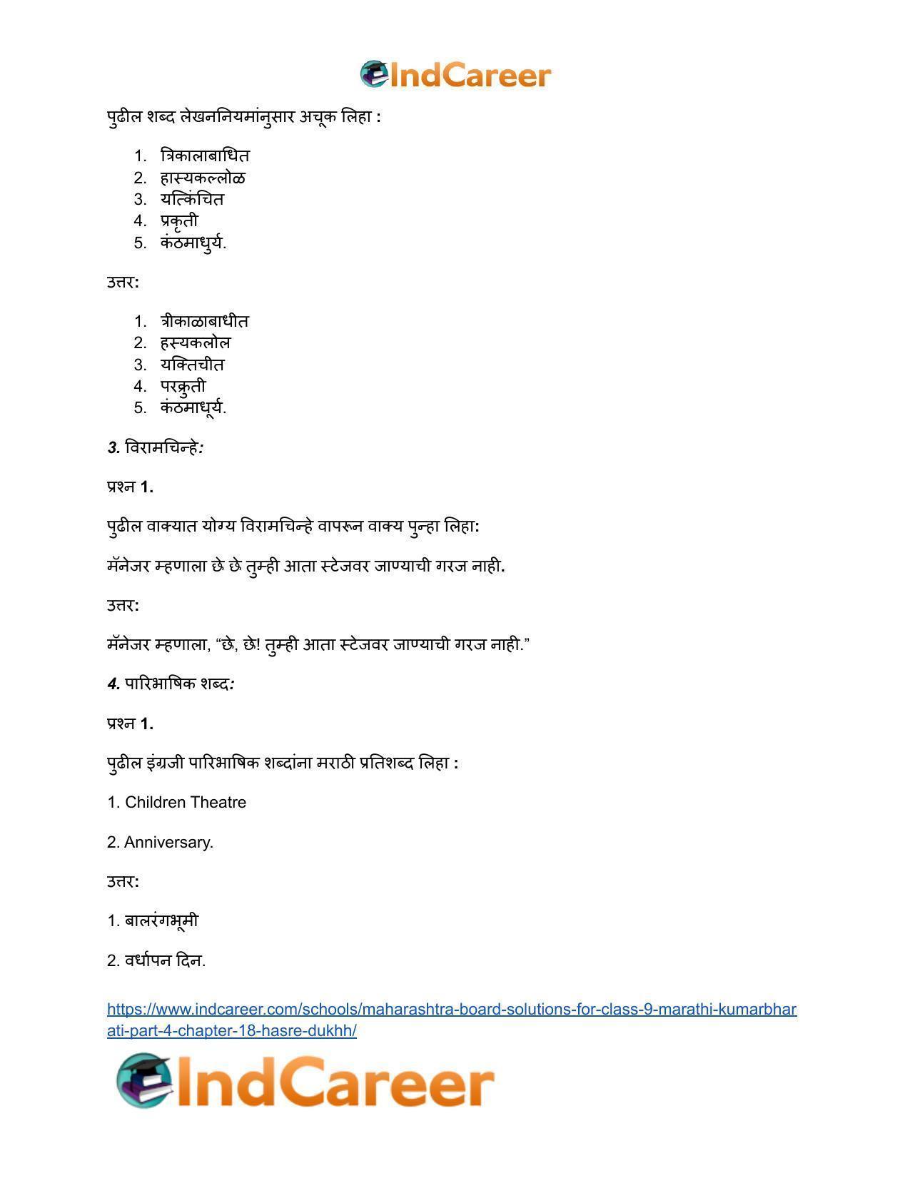Maharashtra Board Solutions for Class 9- Marathi Kumarbharati (Part- 4): Chapter 18- हसरे दुःख - Page 30