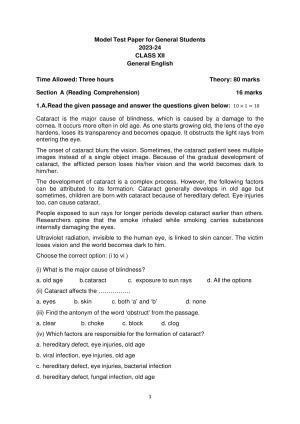 PSEB 12th General English Model Paper 2024