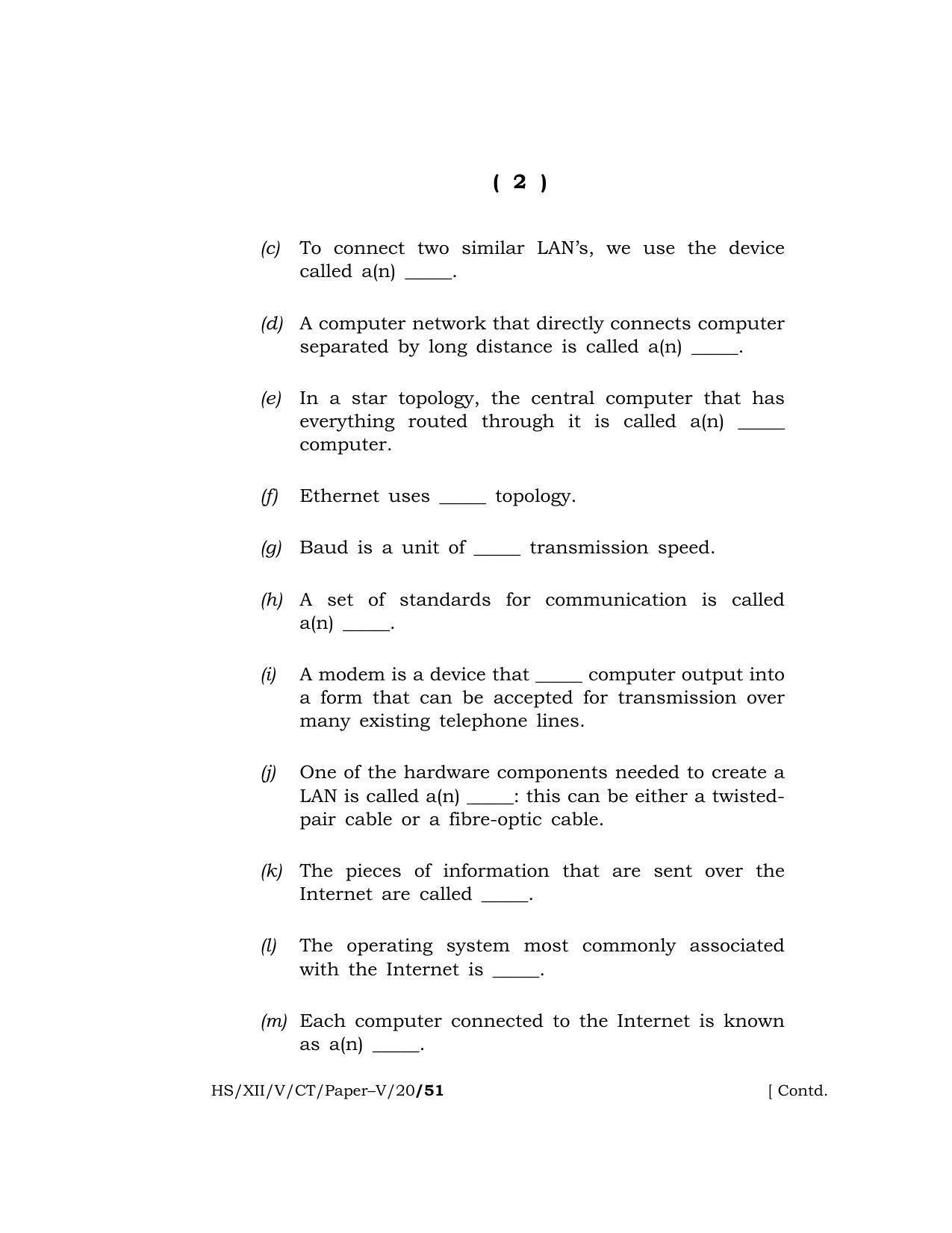 Meghalaya Board (MBOSE) Class 12 COMPUTER TECHNIQUE ( Vocational Stream ) ( Computer Network ) 2020 Question Paper - Page 2