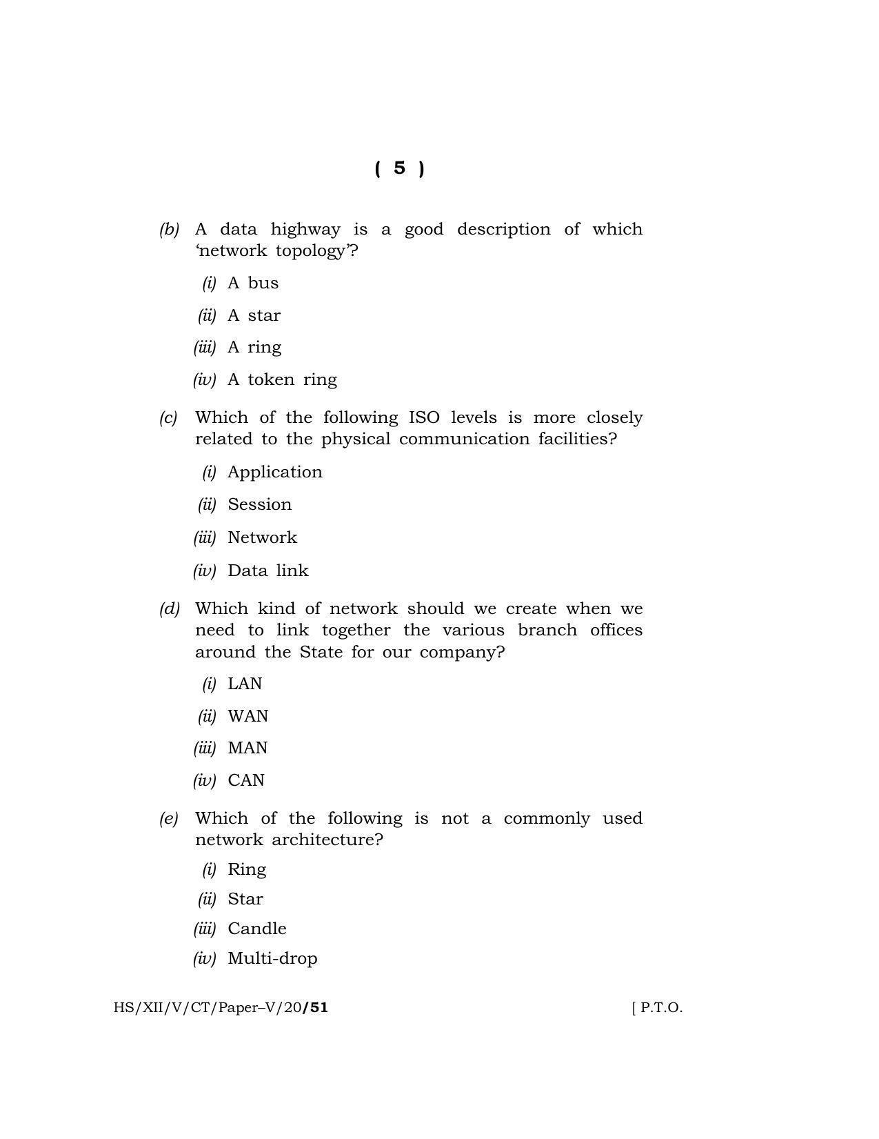 Meghalaya Board (MBOSE) Class 12 COMPUTER TECHNIQUE ( Vocational Stream ) ( Computer Network ) 2020 Question Paper - Page 5