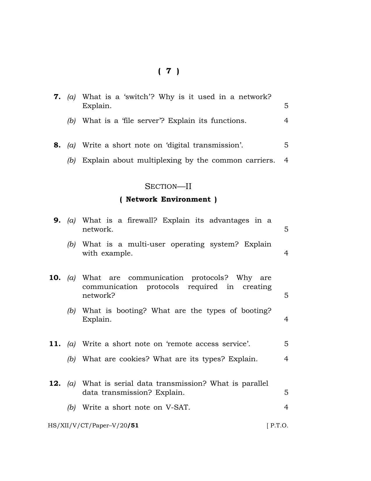 Meghalaya Board (MBOSE) Class 12 COMPUTER TECHNIQUE ( Vocational Stream ) ( Computer Network ) 2020 Question Paper - Page 7