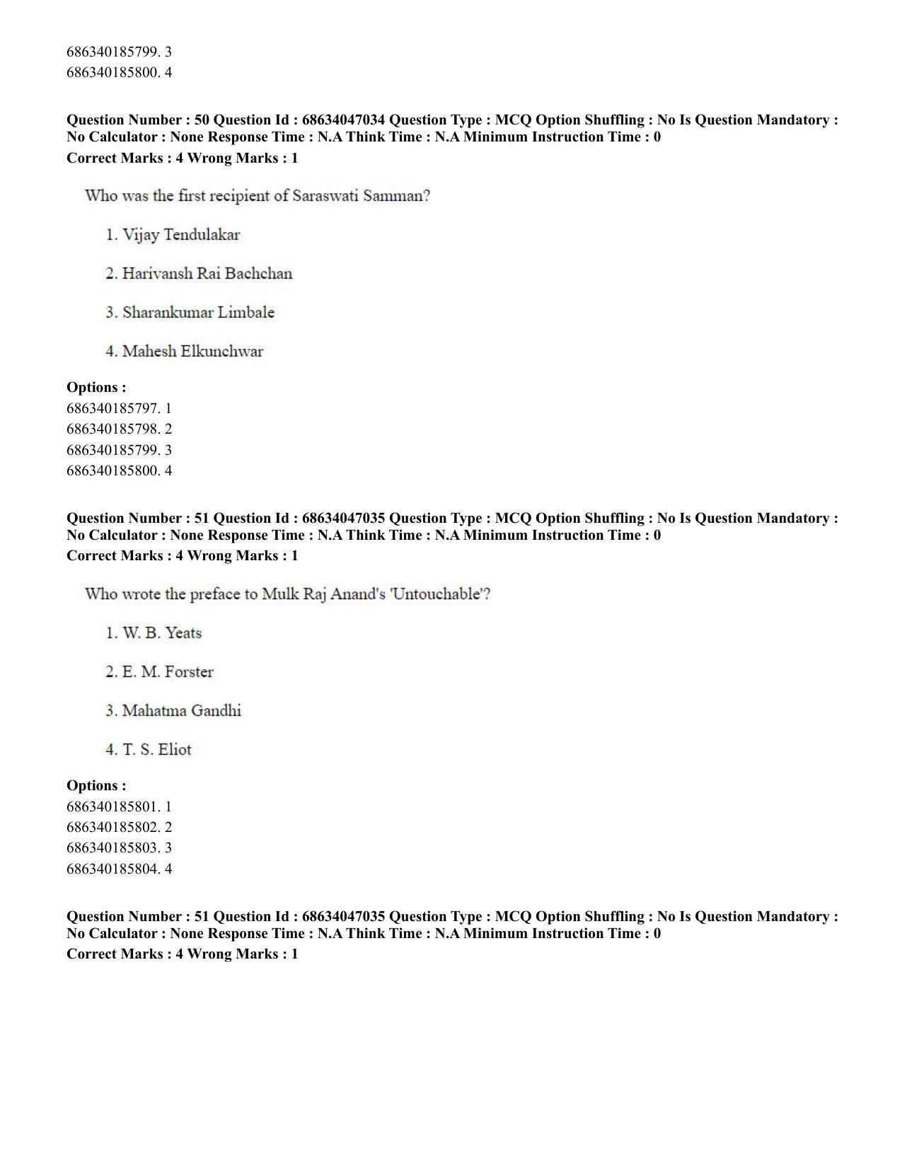 CUET PG 2023: LAQP01 – English (Hin) - Shift 2 (30-06-2023) Question Paper - Page 50