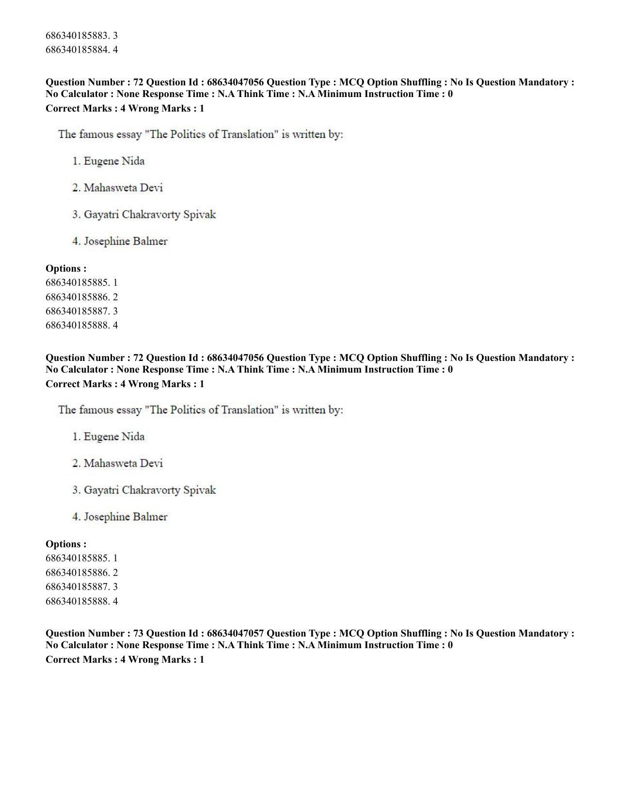 CUET PG 2023: LAQP01 – English (Hin) - Shift 2 (30-06-2023) Question Paper - Page 72