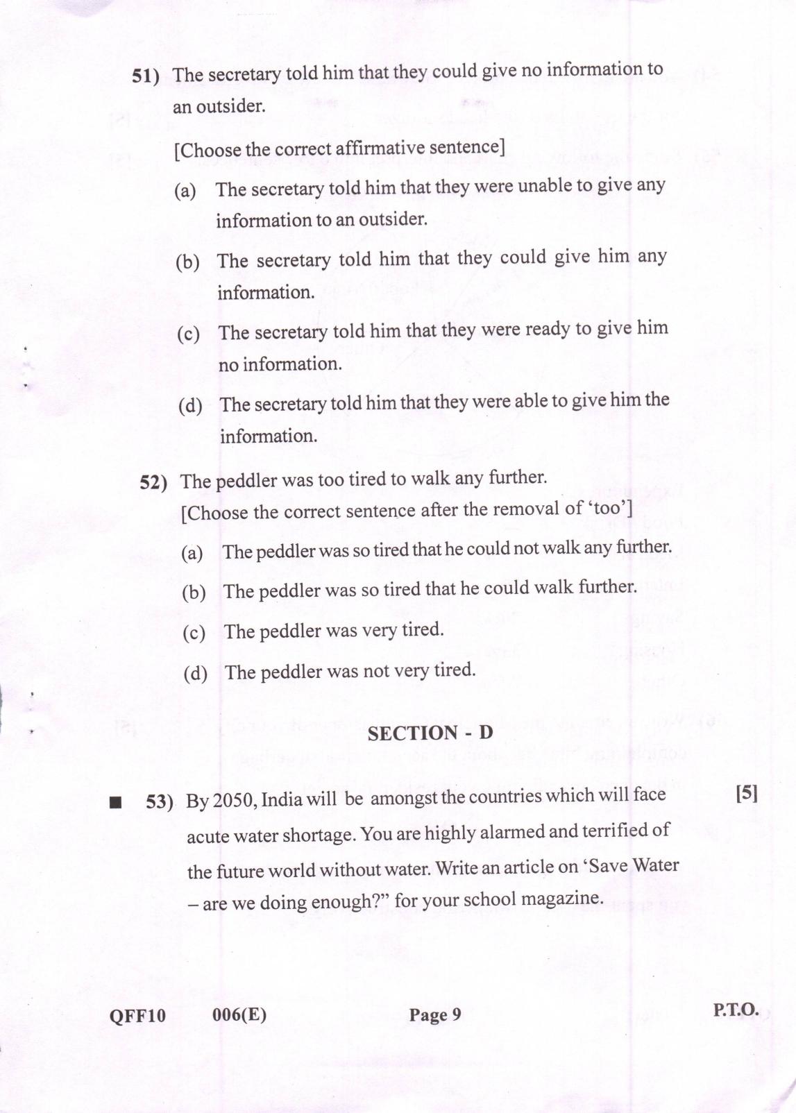 Gujarat Board Class 12th Question Paper 2021: (F.L) English - Page 9