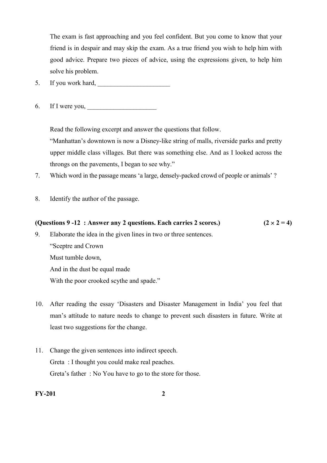 Kerala Plus One 2021 English Question Papers - Page 2