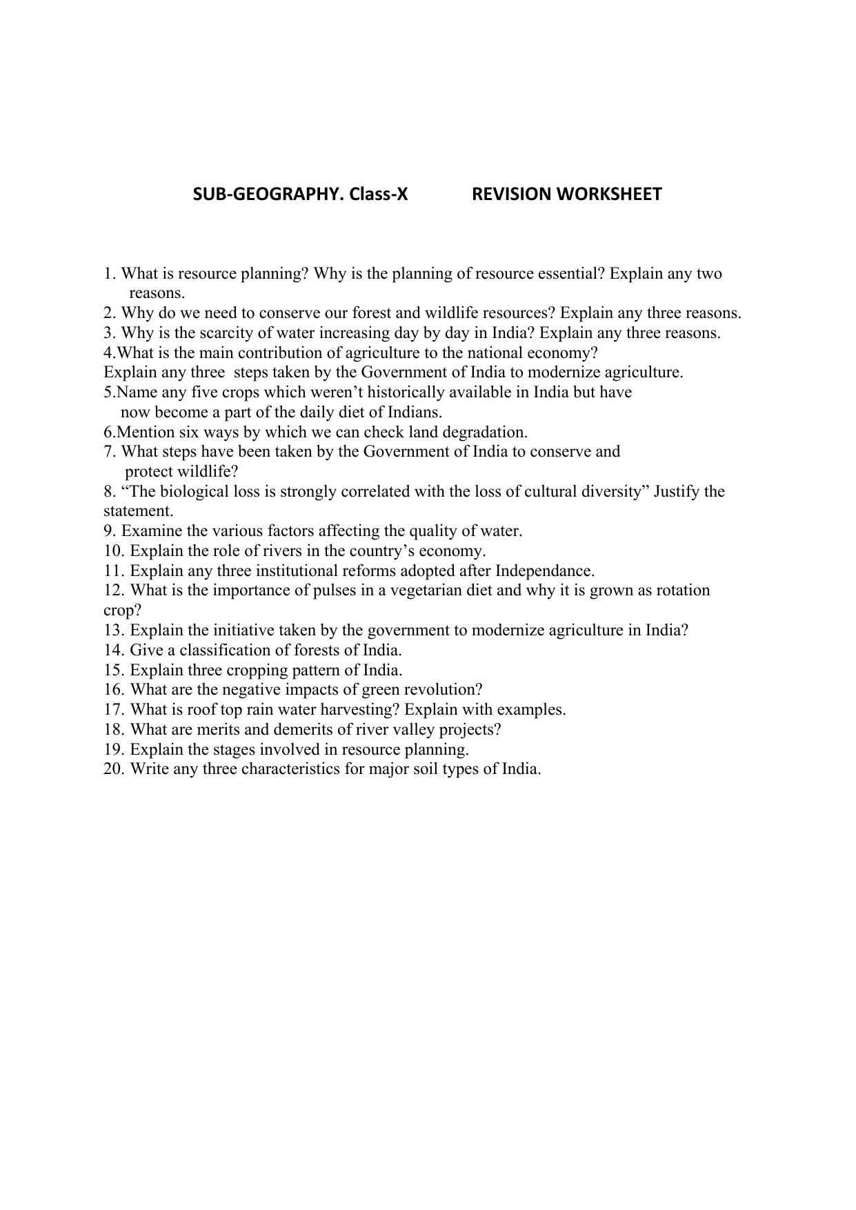 CBSE Worksheets for Class 10 Social Science Geography Assignment 4 - Page 1