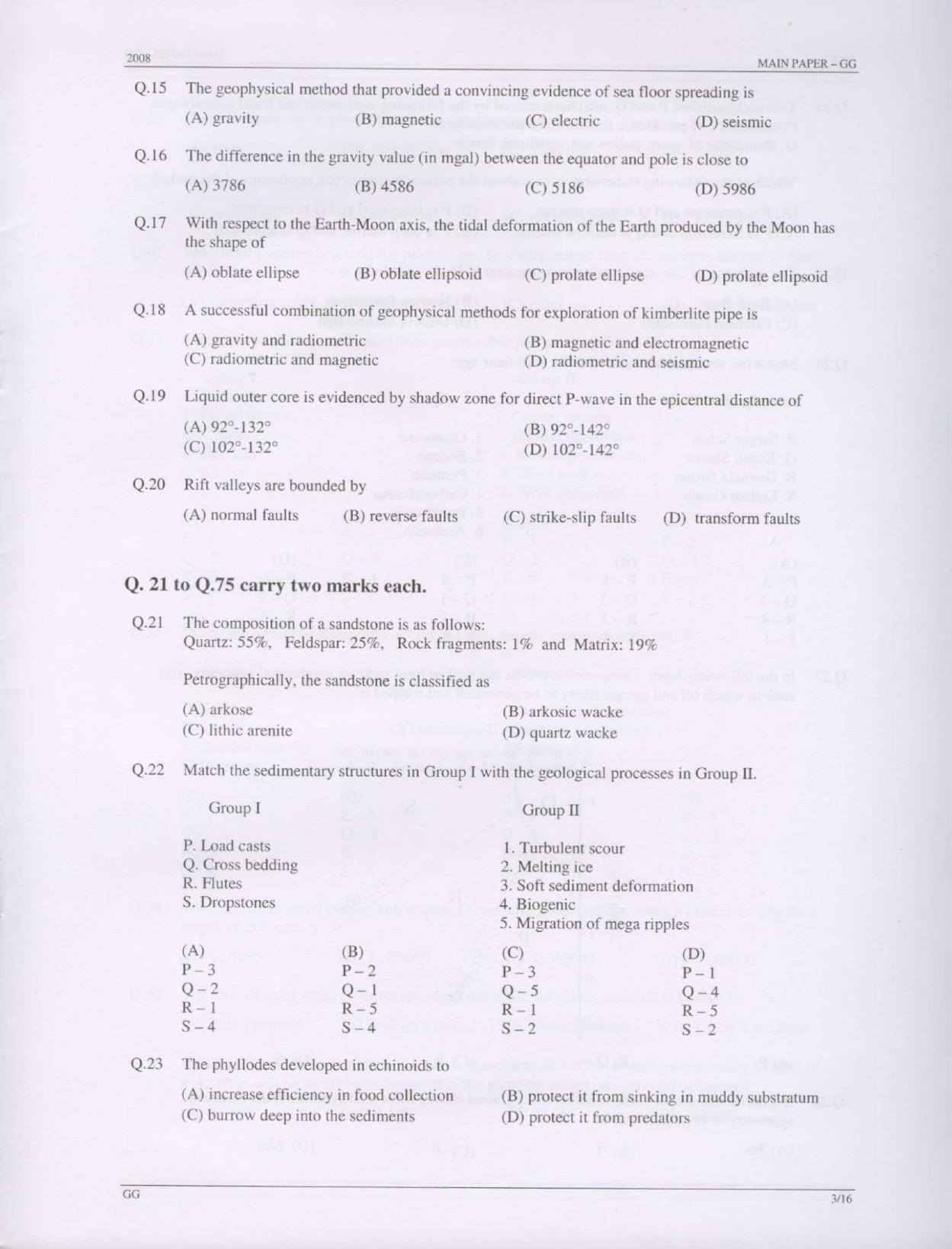 GATE 2008 Geology and Geophysics (GG) Question Paper with Answer Key - Page 3