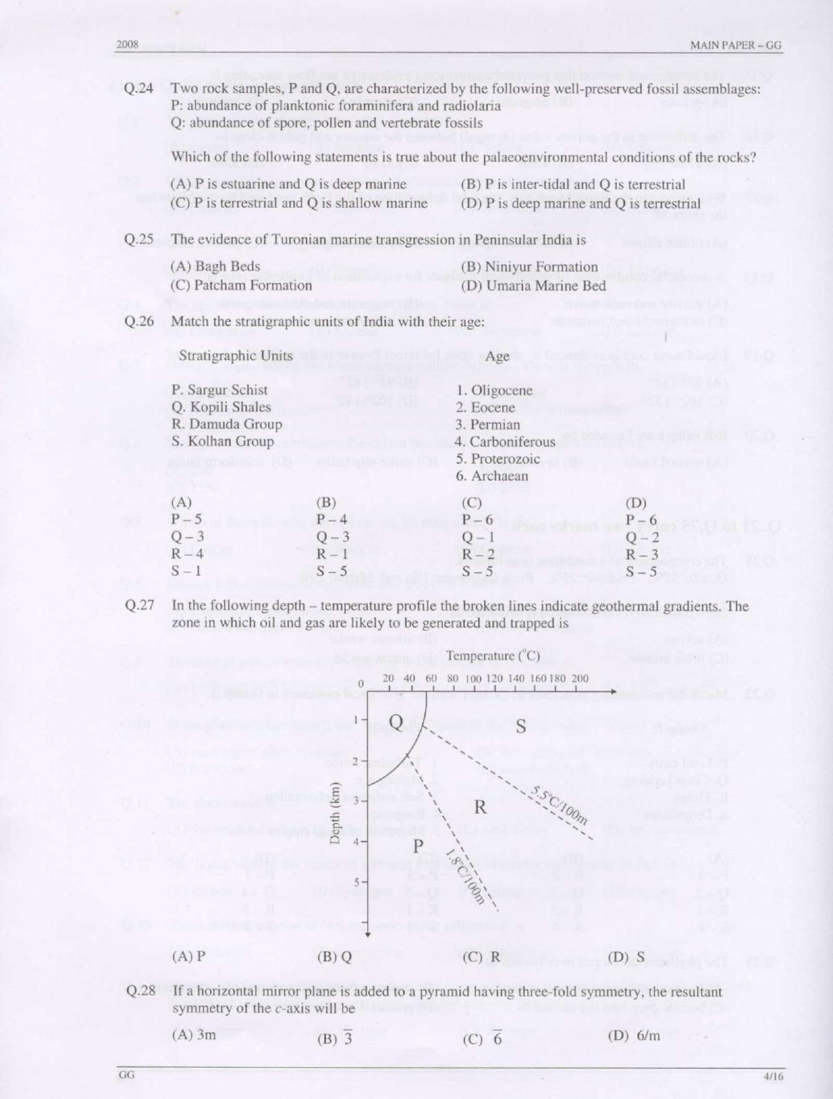 GATE 2008 Geology and Geophysics (GG) Question Paper with Answer Key - Page 4