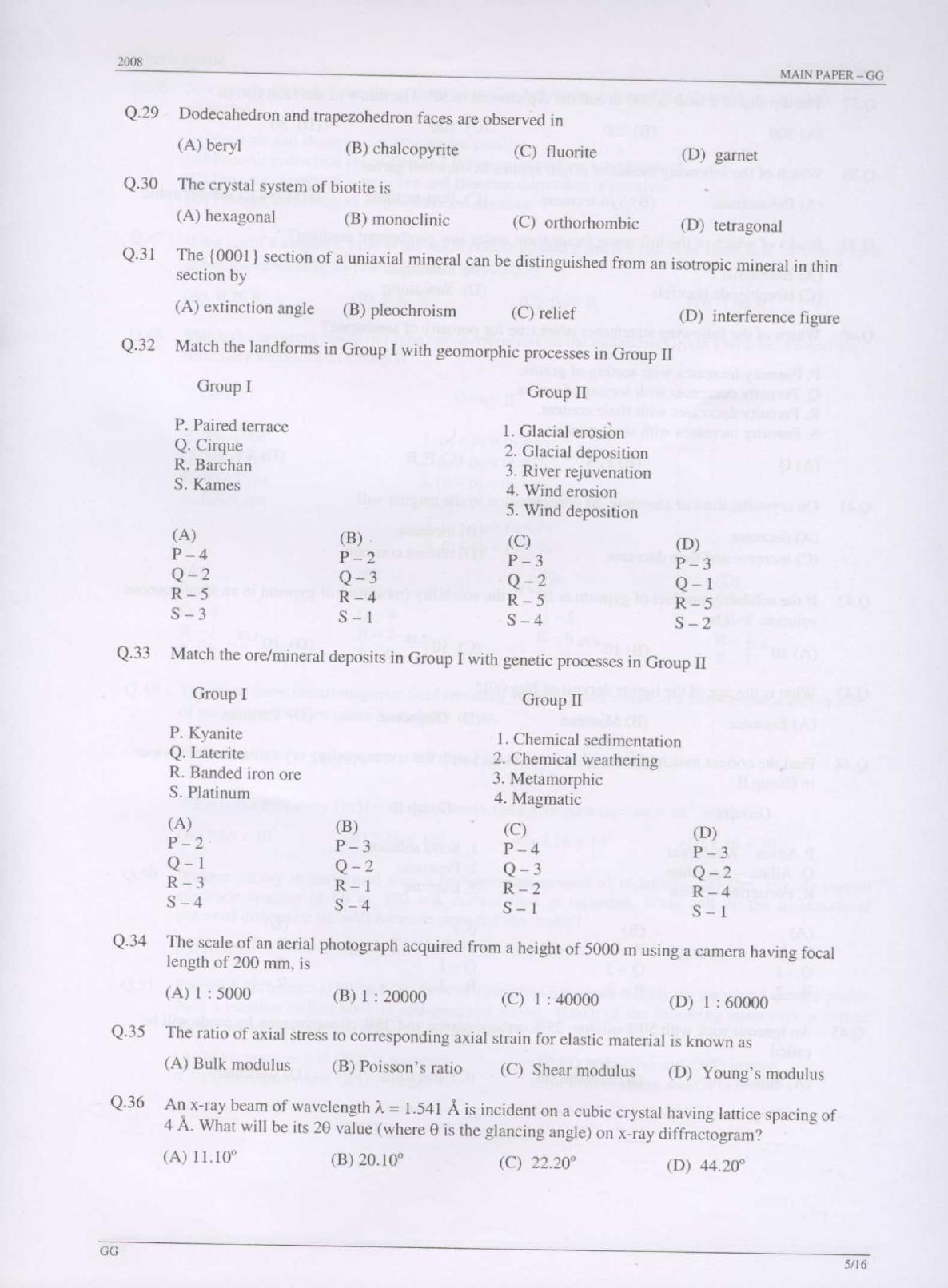 GATE 2008 Geology and Geophysics (GG) Question Paper with Answer Key - Page 5