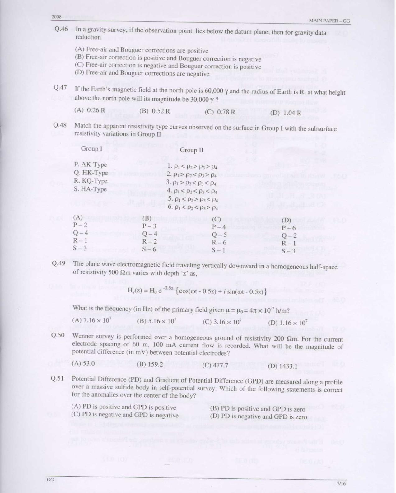 GATE 2008 Geology and Geophysics (GG) Question Paper with Answer Key - Page 7