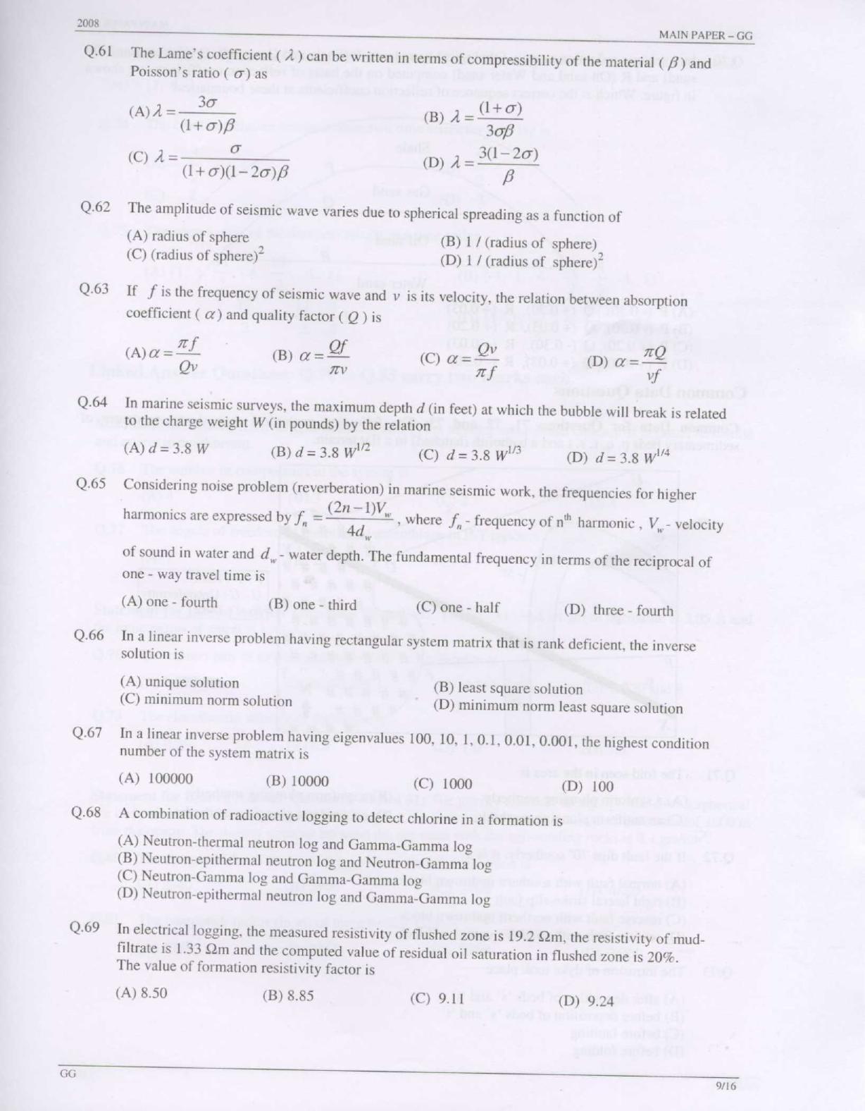 GATE 2008 Geology and Geophysics (GG) Question Paper with Answer Key - Page 9