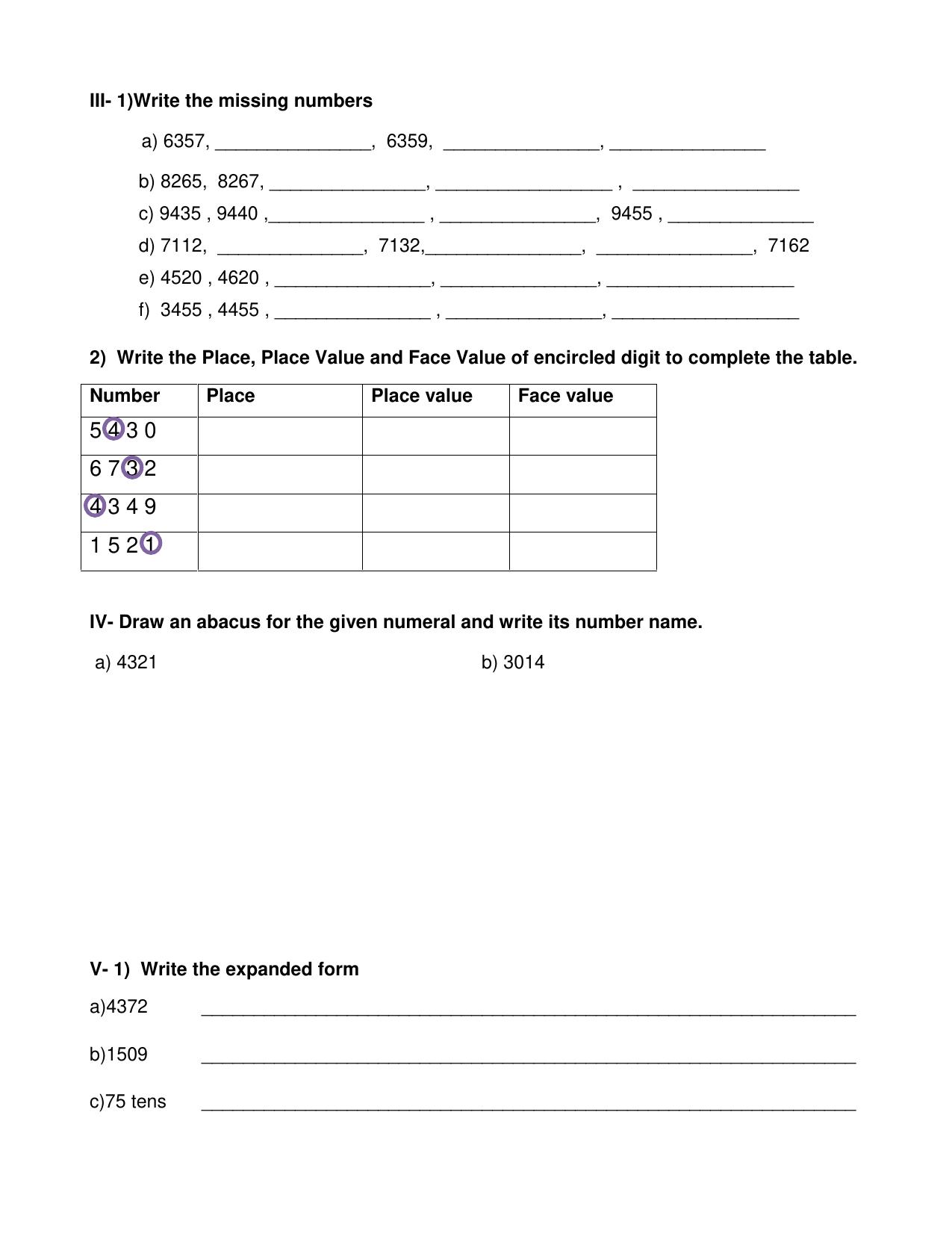 Worksheet for Class 3 Mathematics Numbers and Numeration Assignment - Page 2