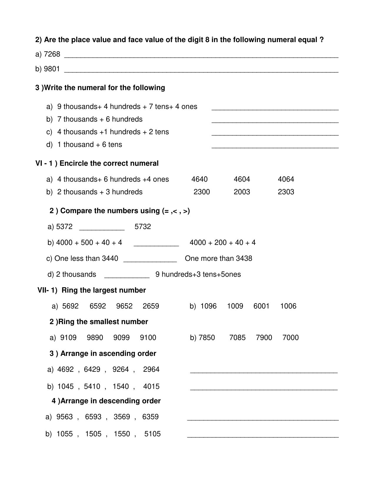 Worksheet for Class 3 Mathematics Numbers and Numeration Assignment - Page 3