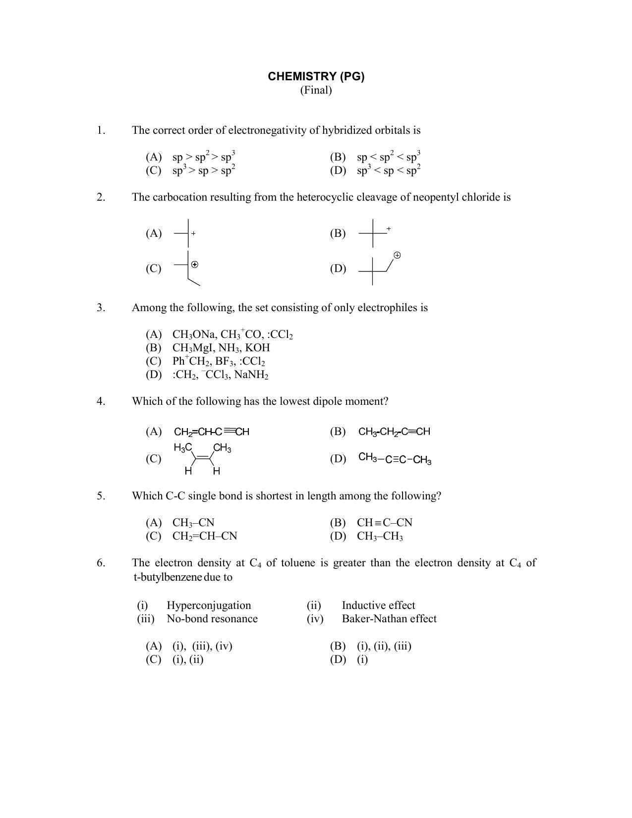 CUSAT CAT 2017 Chemistry Pg Question Paper - Page 1