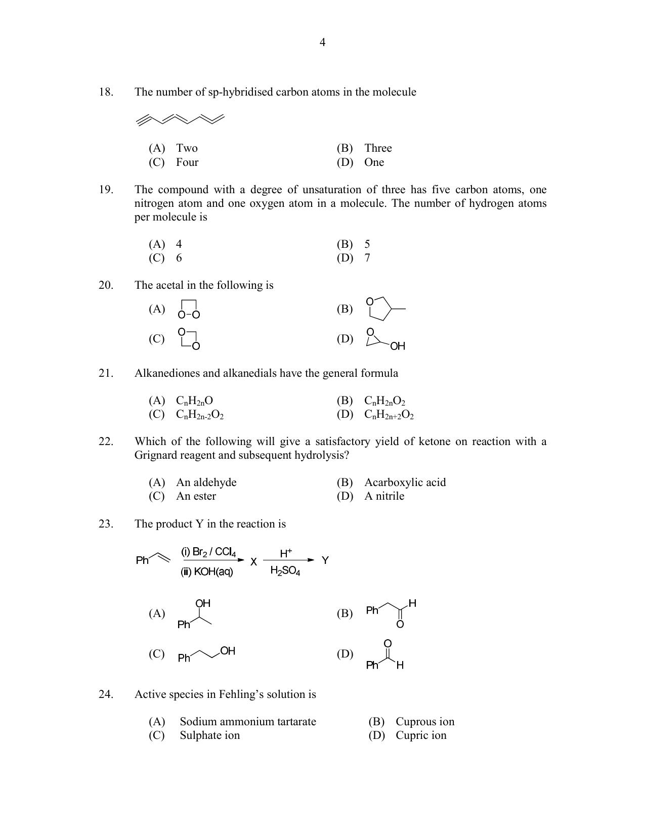 CUSAT CAT 2017 Chemistry Pg Question Paper - Page 4
