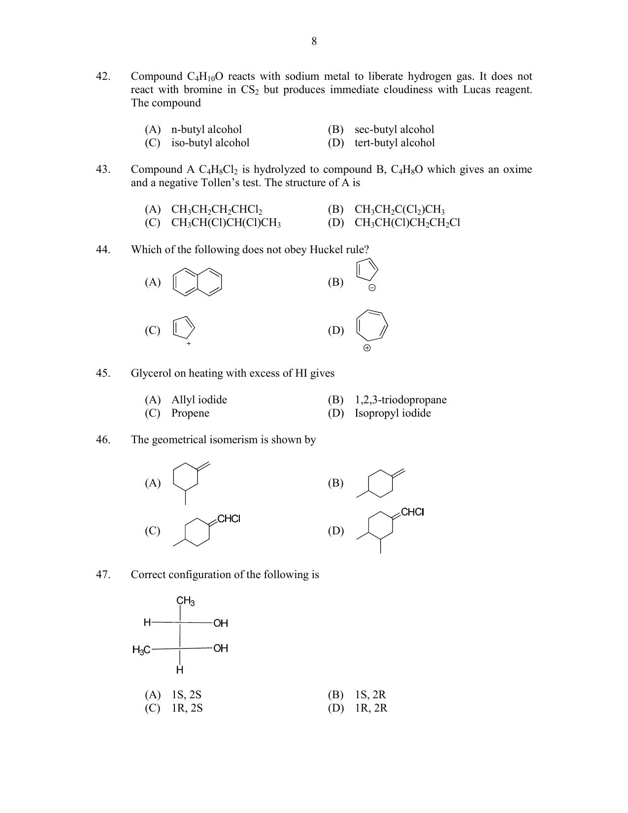 CUSAT CAT 2017 Chemistry Pg Question Paper - Page 8