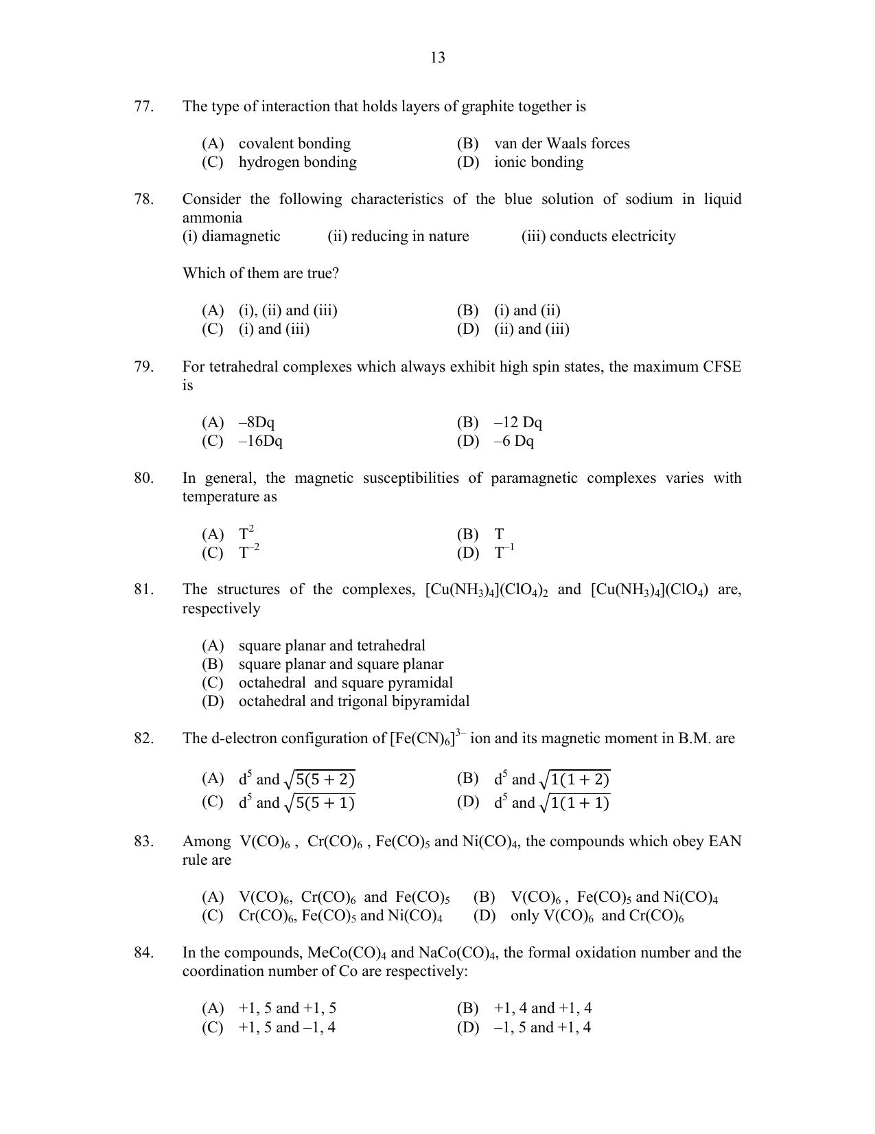 CUSAT CAT 2017 Chemistry Pg Question Paper - Page 13
