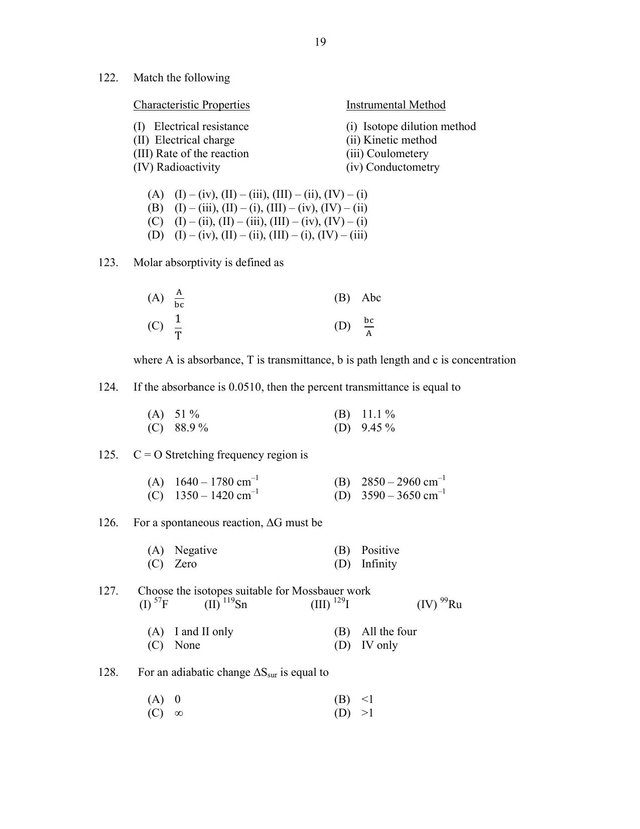 CUSAT CAT 2017 Chemistry Pg Question Paper - Page 19
