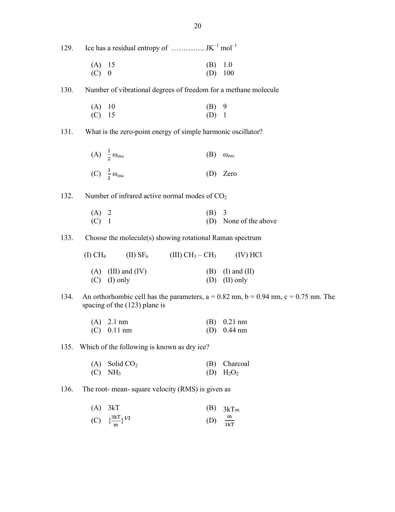 CUSAT CAT 2017 Chemistry Pg Question Paper - Page 20