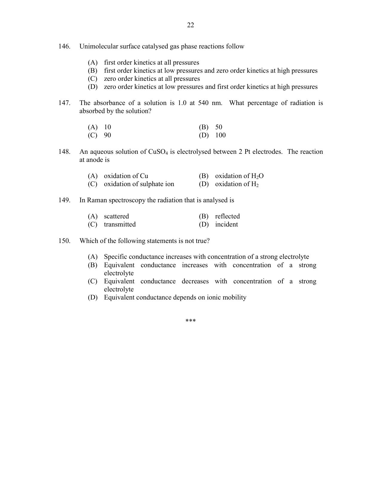 CUSAT CAT 2017 Chemistry Pg Question Paper - Page 22