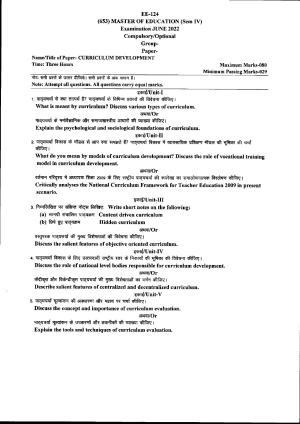 Bilaspur University Question Paper June 2022:Master Of Education (Sem IV) Curriculum Development Paper 1