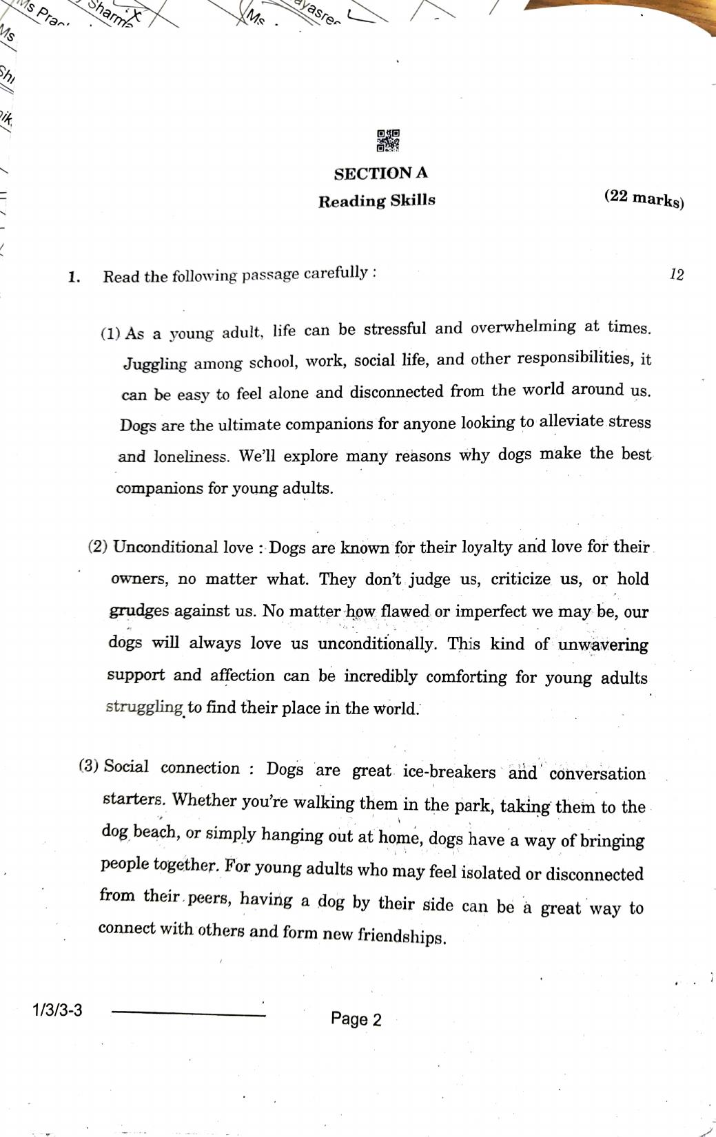 1/3/3 English Core Set 3 2024 Question Paper - Page 2