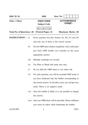 Goa Board Class 10 Automobile (November 2022) Question Paper