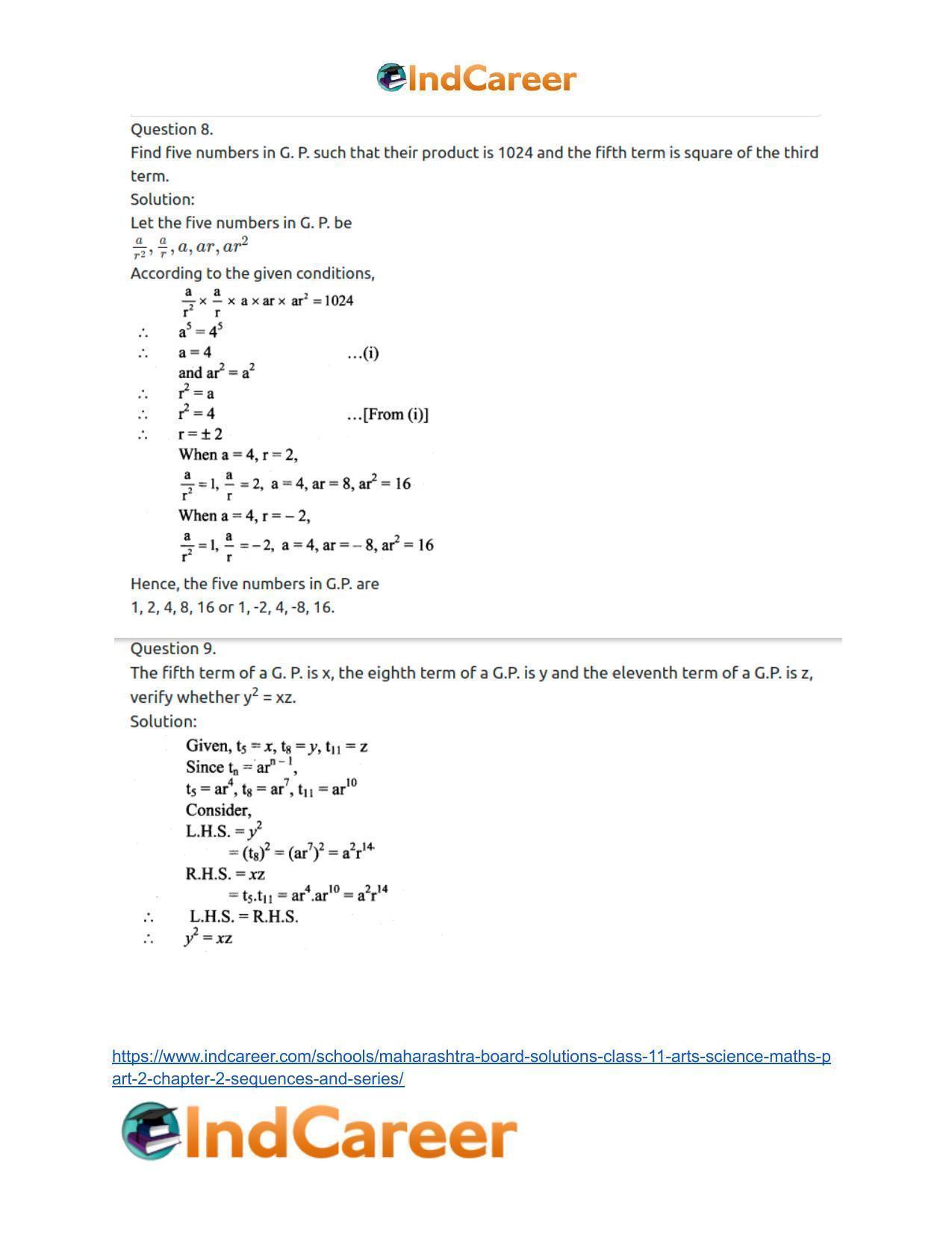 Maharashtra Board Solutions Class 11-Arts & Science Maths (Part 2): Chapter 2- Sequences and Series - Page 15