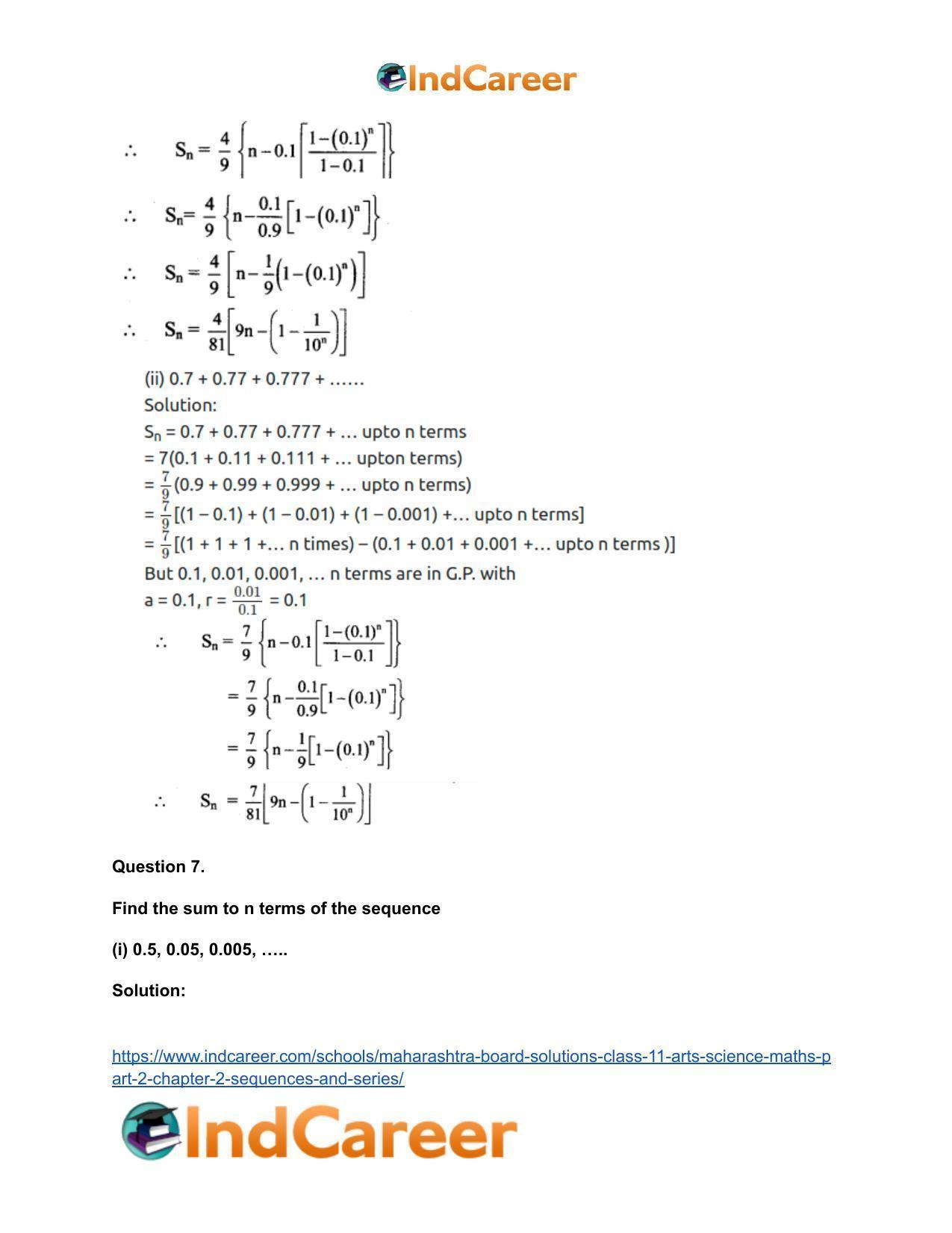 Maharashtra Board Solutions Class 11-Arts & Science Maths (Part 2): Chapter 2- Sequences and Series - Page 31