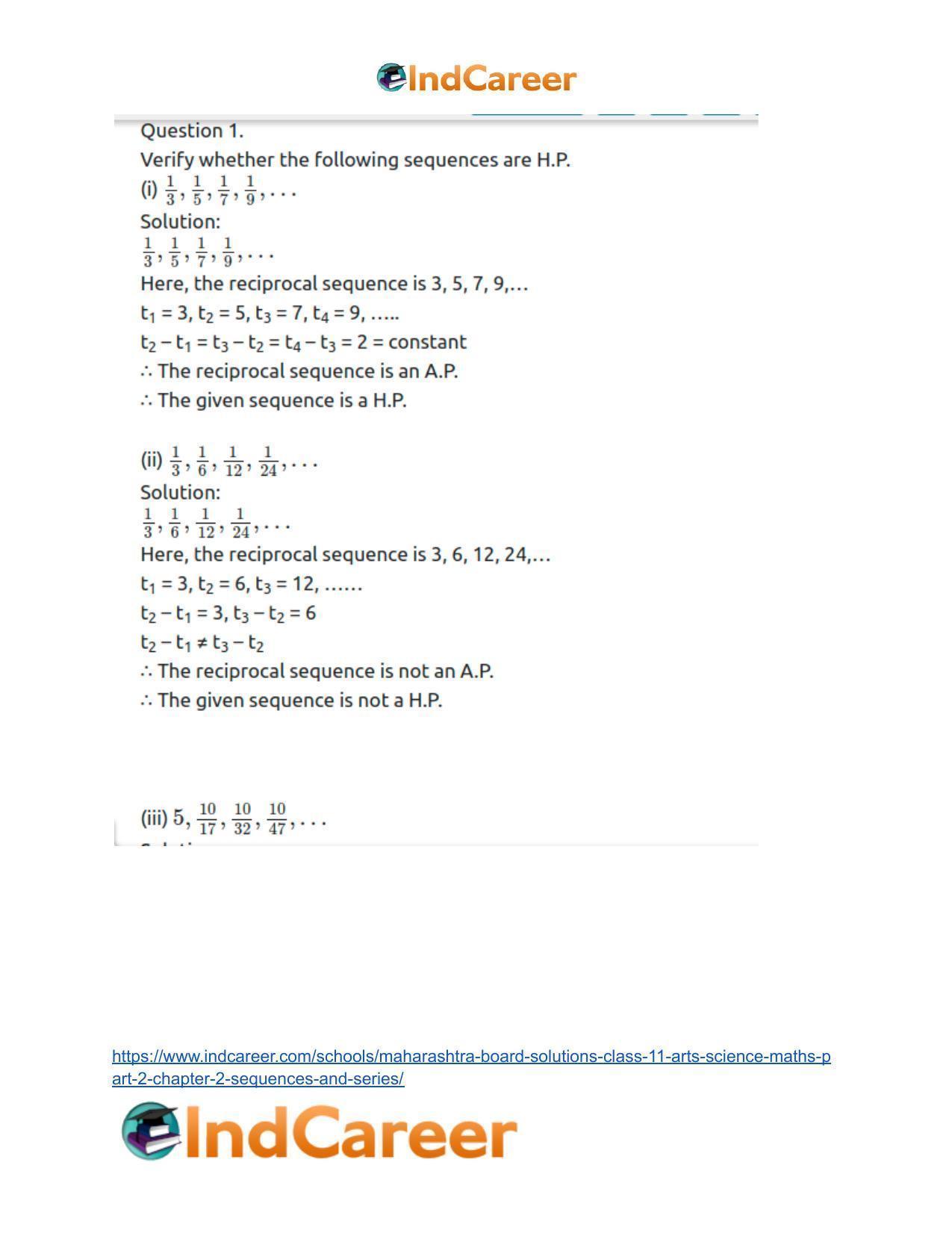 Maharashtra Board Solutions Class 11-Arts & Science Maths (Part 2): Chapter 2- Sequences and Series - Page 51