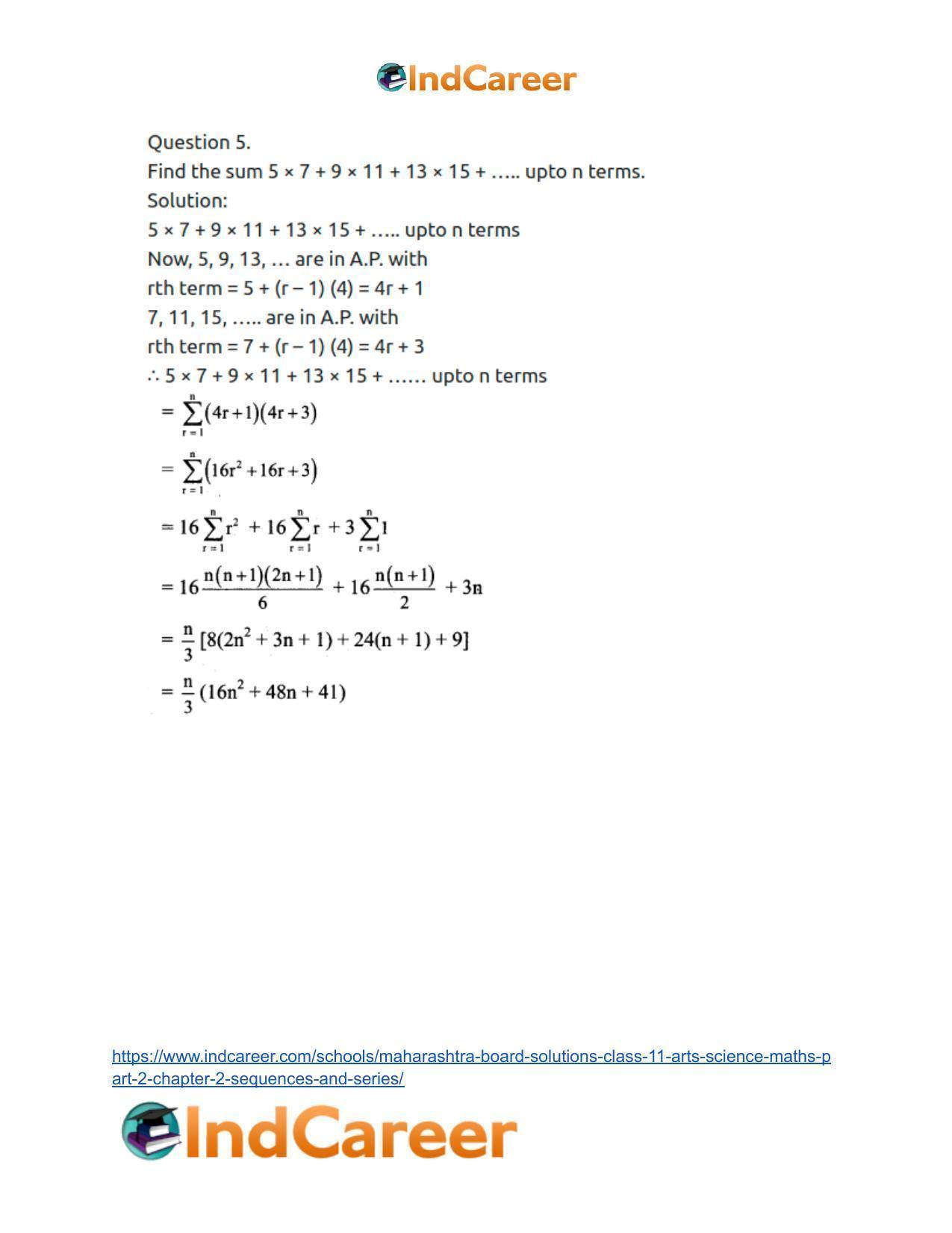 Maharashtra Board Solutions Class 11-Arts & Science Maths (Part 2): Chapter 2- Sequences and Series - Page 71