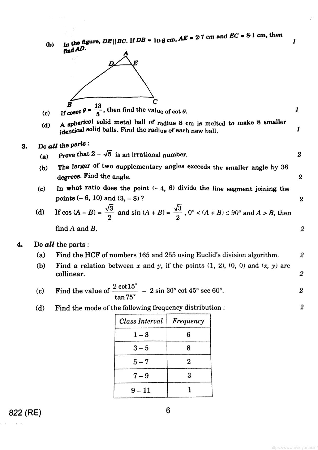 UP Board Previous Year Question Paper Class 10 Maths (822 RE) – 2022 - Page 6