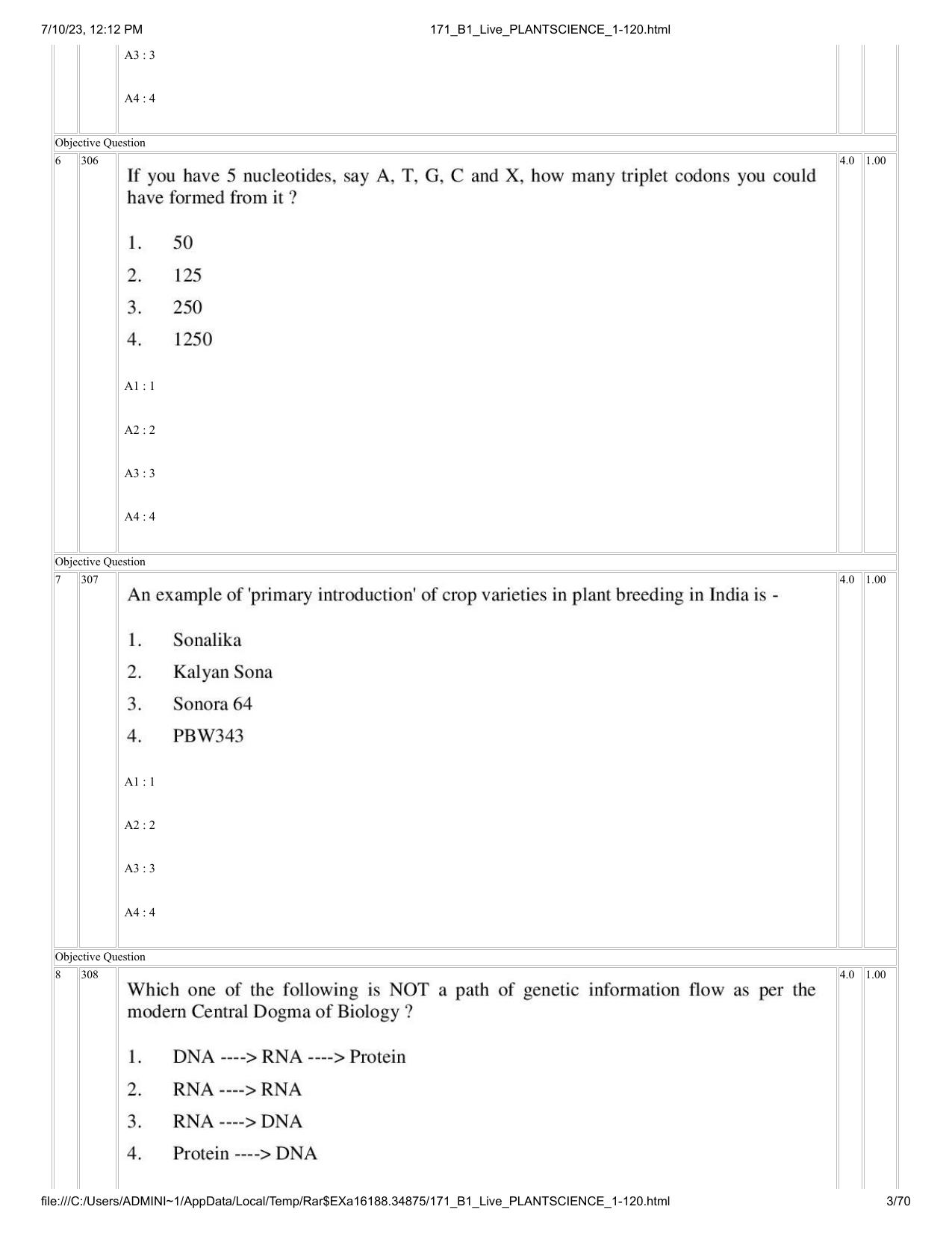 ICAR AIEEA PG 2023 PLANT SCIENCES Question Paper - Page 3