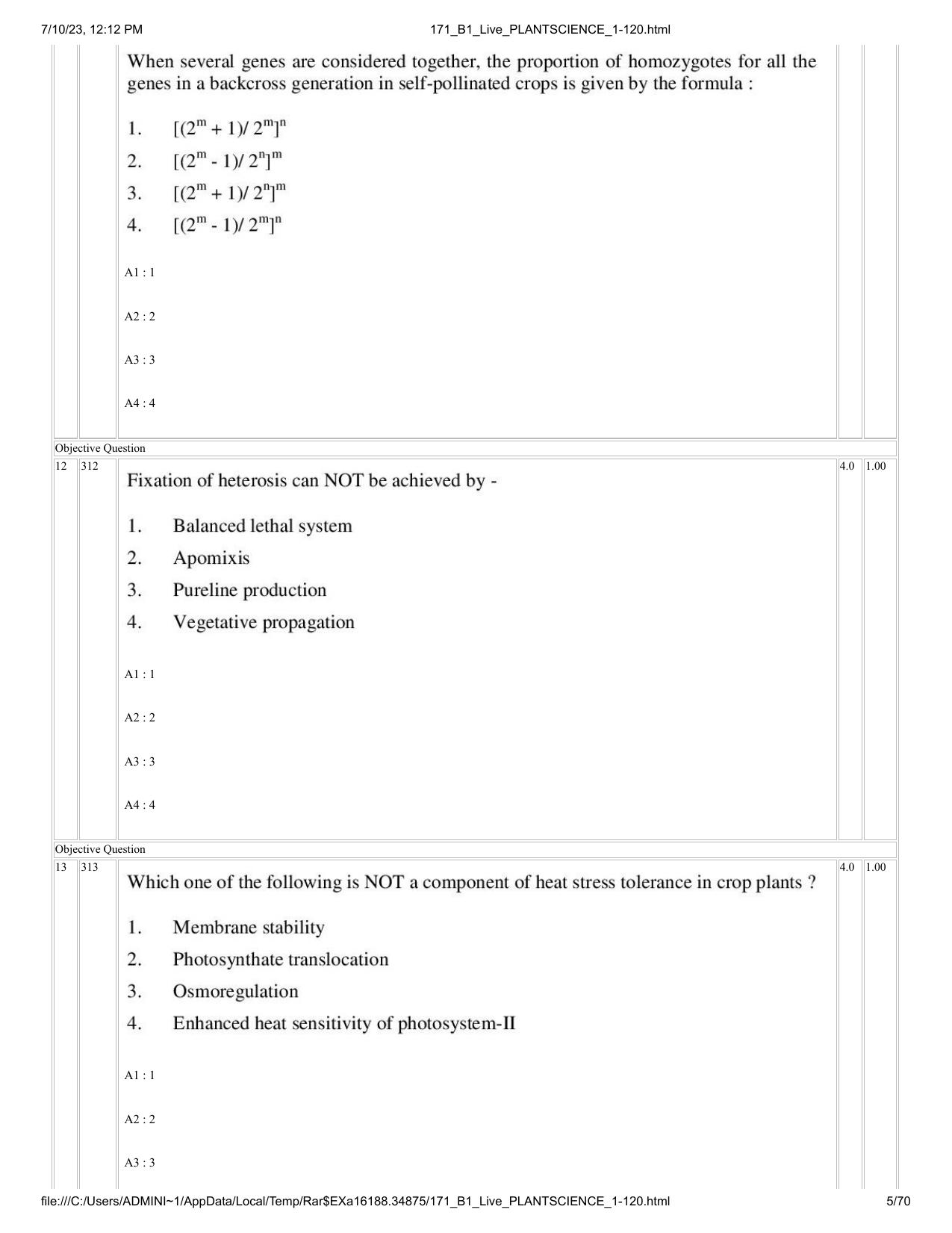 ICAR AIEEA PG 2023 PLANT SCIENCES Question Paper - Page 5