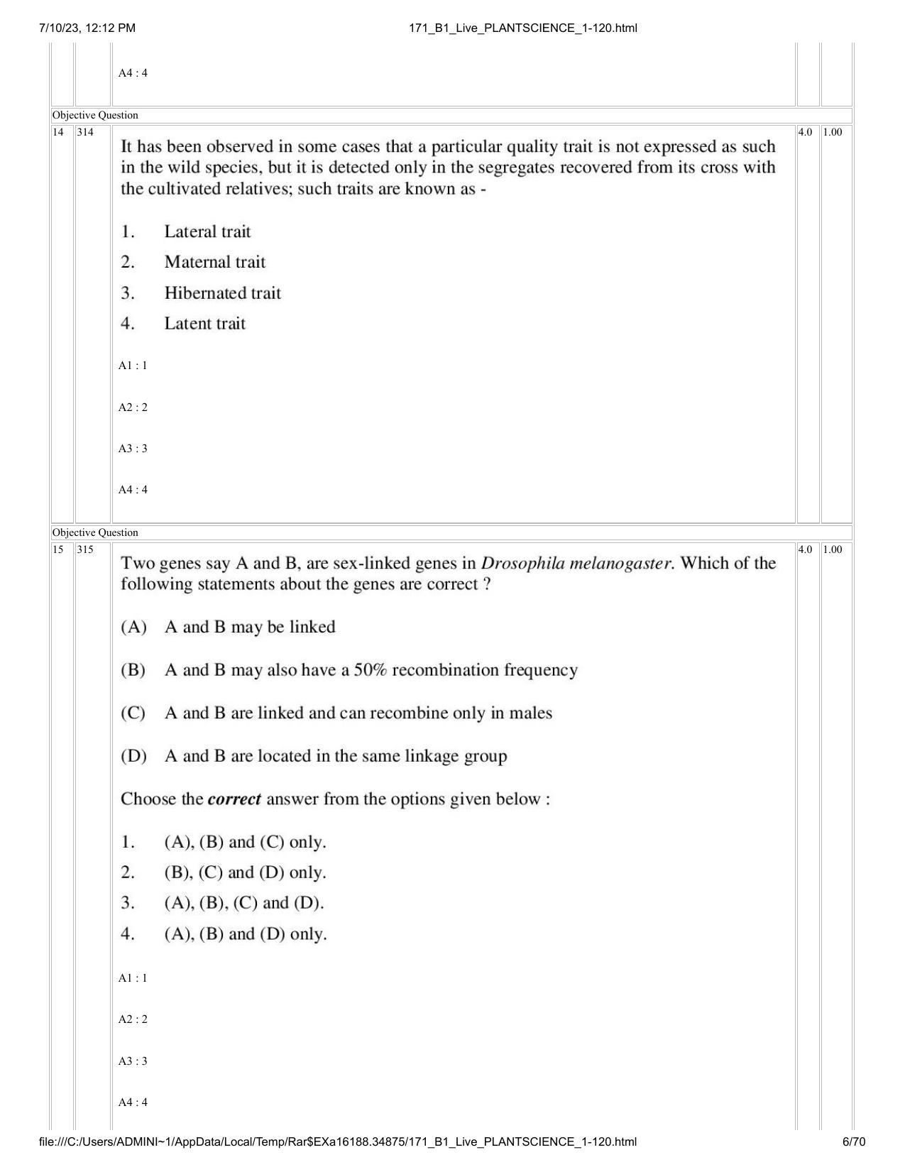 ICAR AIEEA PG 2023 PLANT SCIENCES Question Paper - Page 6