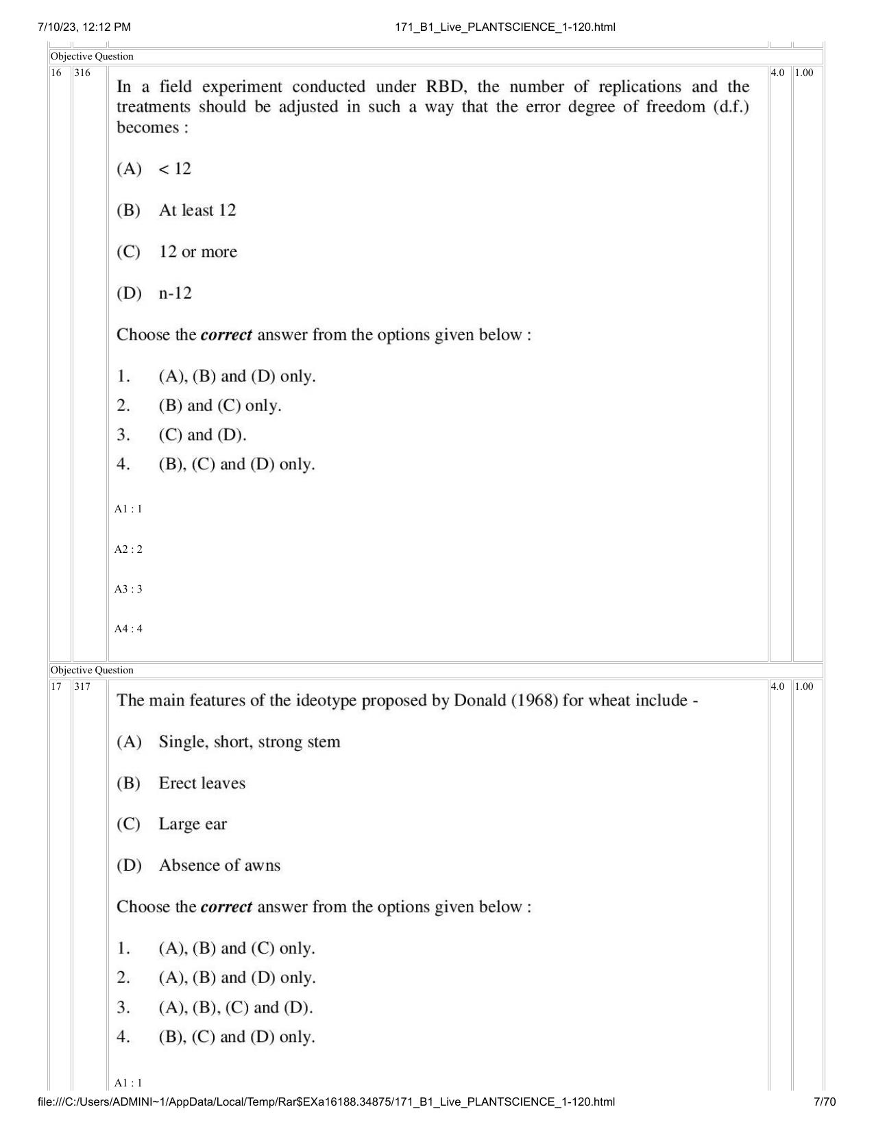 ICAR AIEEA PG 2023 PLANT SCIENCES Question Paper - Page 7