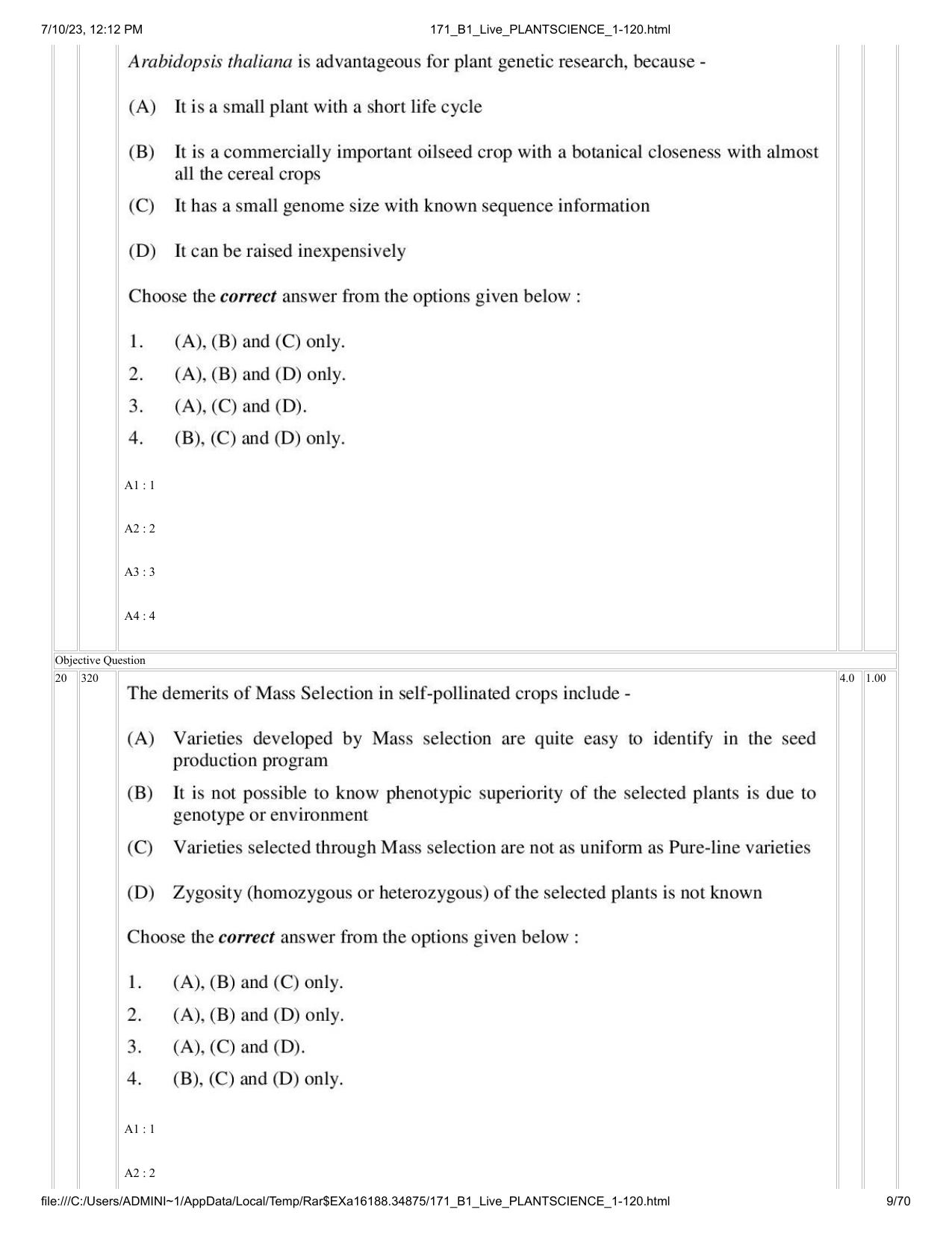 ICAR AIEEA PG 2023 PLANT SCIENCES Question Paper - Page 9