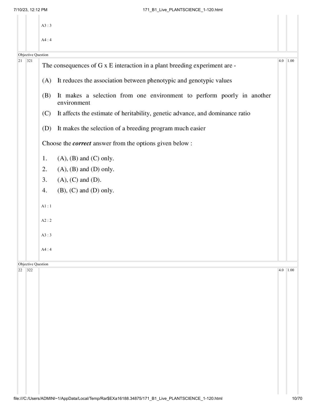 ICAR AIEEA PG 2023 PLANT SCIENCES Question Paper - Page 10