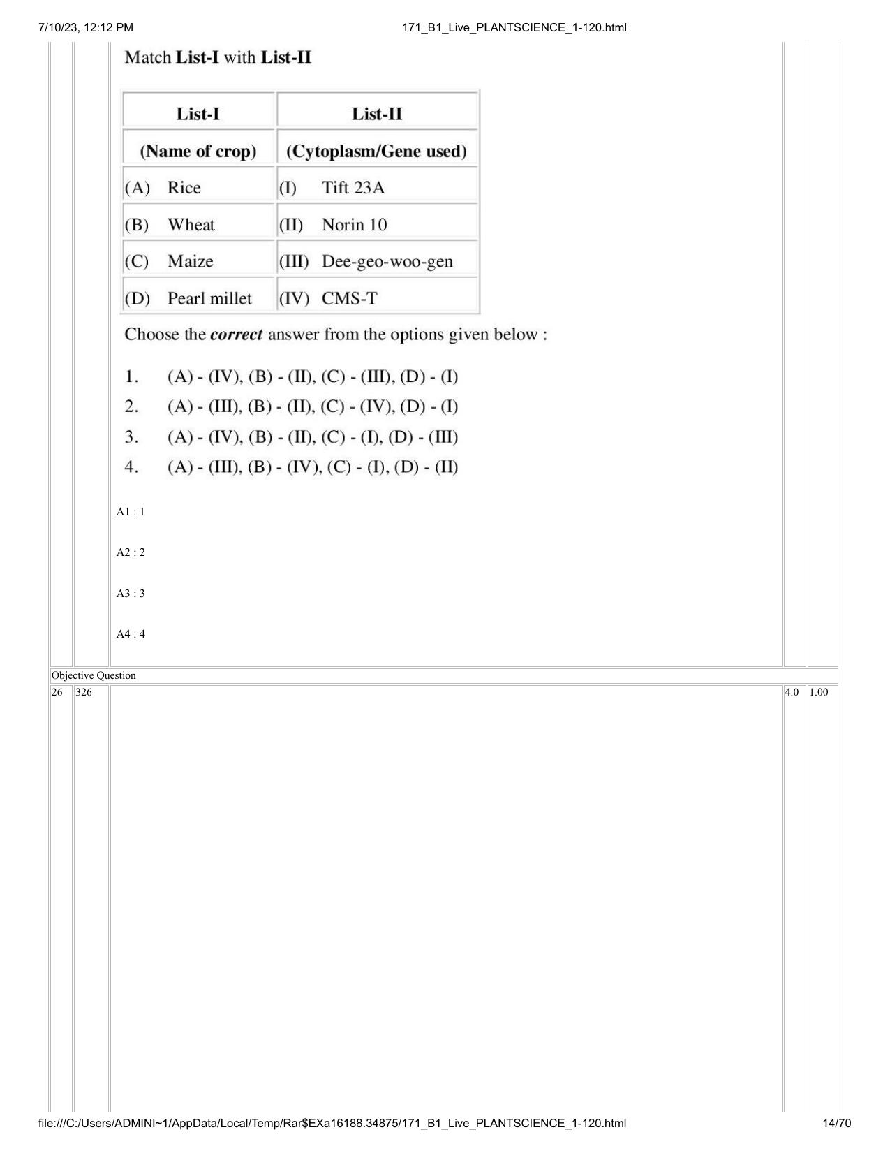 ICAR AIEEA PG 2023 PLANT SCIENCES Question Paper - Page 14