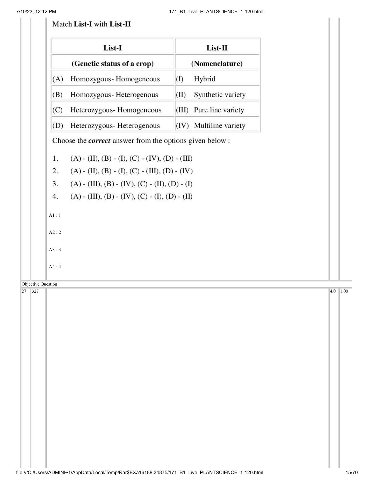 ICAR AIEEA PG 2023 PLANT SCIENCES Question Paper - Page 15