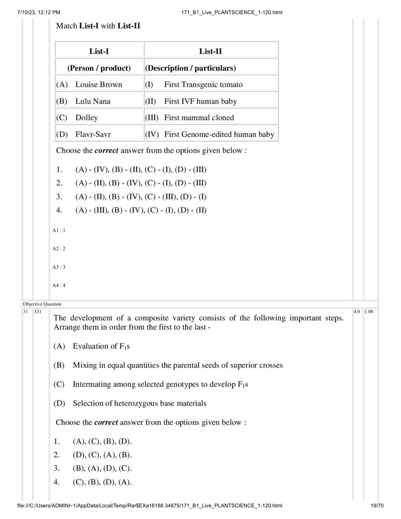 ICAR AIEEA PG 2023 PLANT SCIENCES Question Paper - Page 19