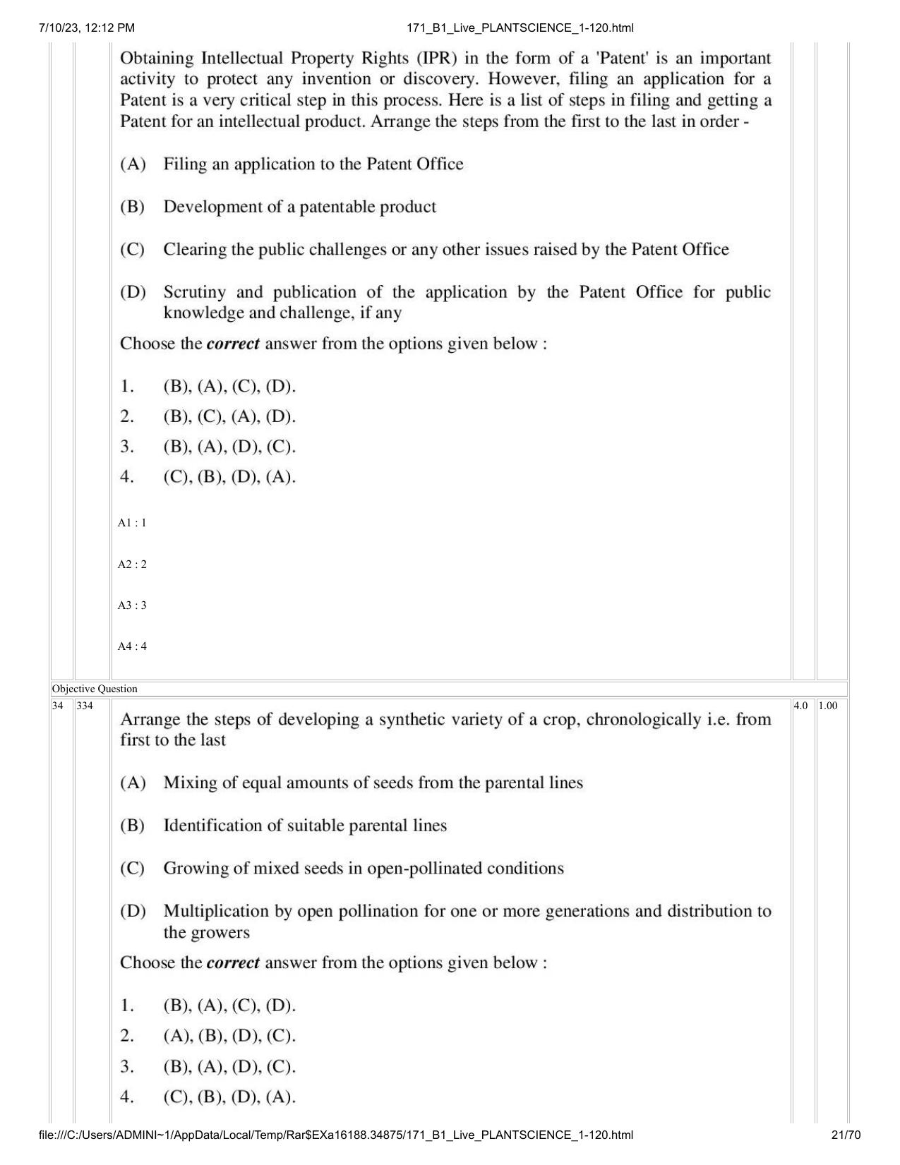ICAR AIEEA PG 2023 PLANT SCIENCES Question Paper - Page 21