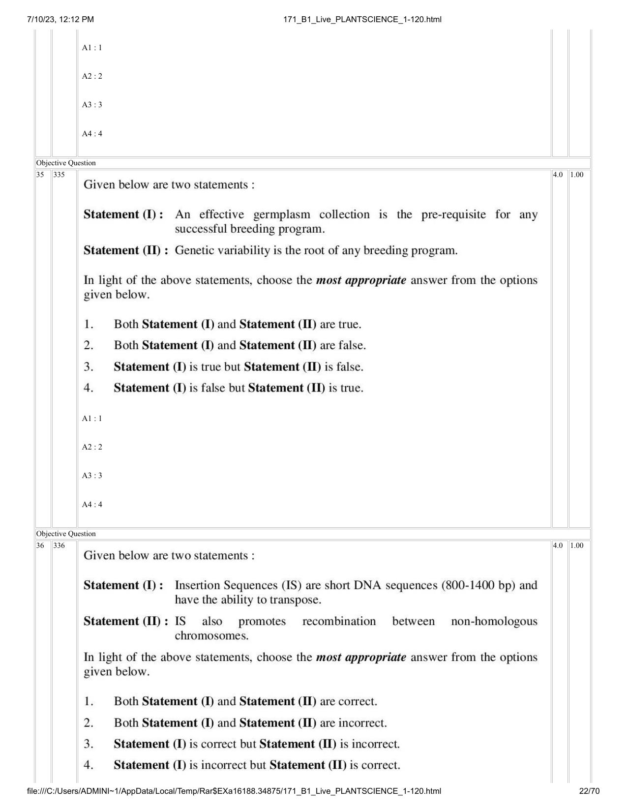ICAR AIEEA PG 2023 PLANT SCIENCES Question Paper - Page 22