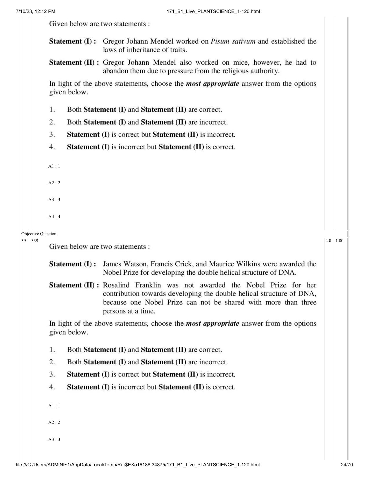 ICAR AIEEA PG 2023 PLANT SCIENCES Question Paper - Page 24