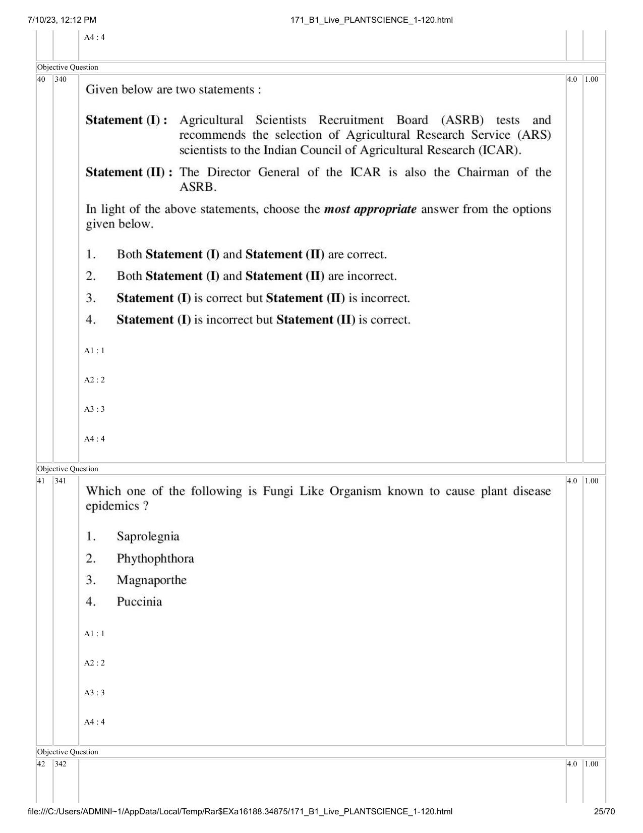 ICAR AIEEA PG 2023 PLANT SCIENCES Question Paper - Page 25
