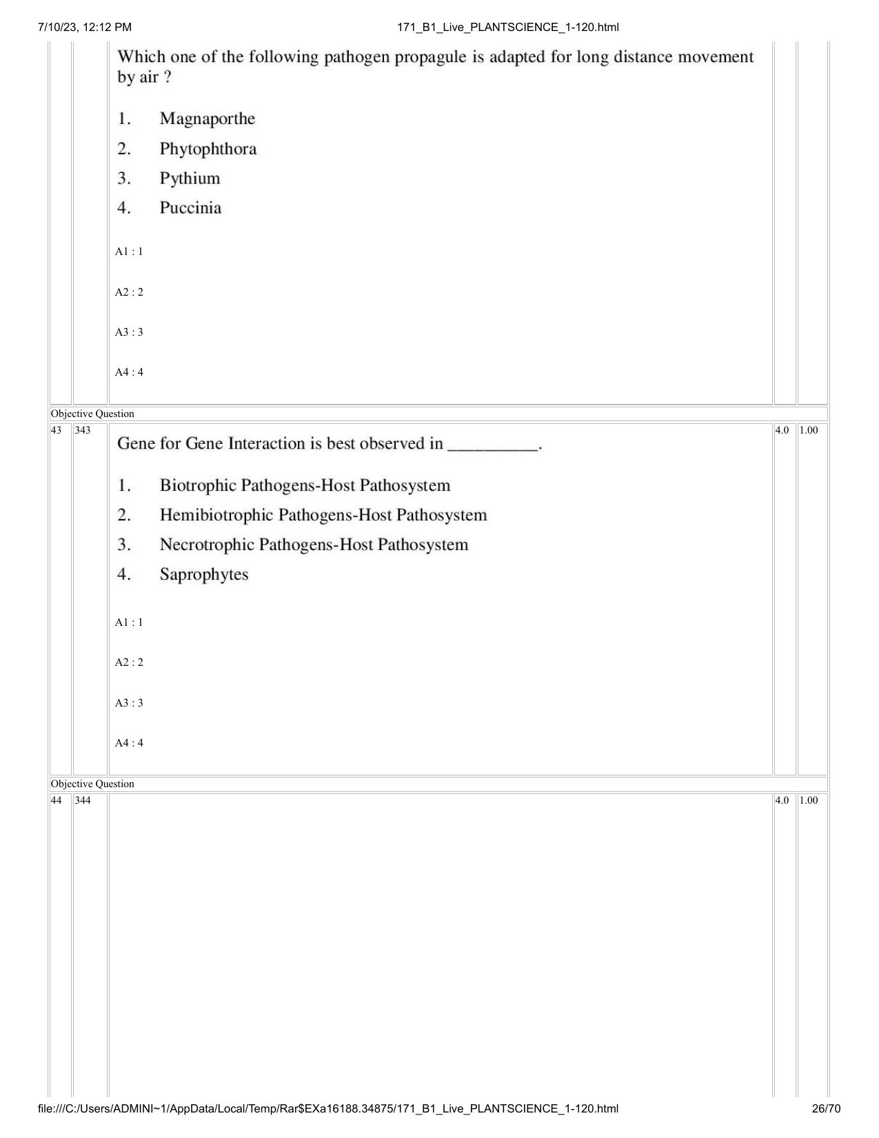 ICAR AIEEA PG 2023 PLANT SCIENCES Question Paper - Page 26